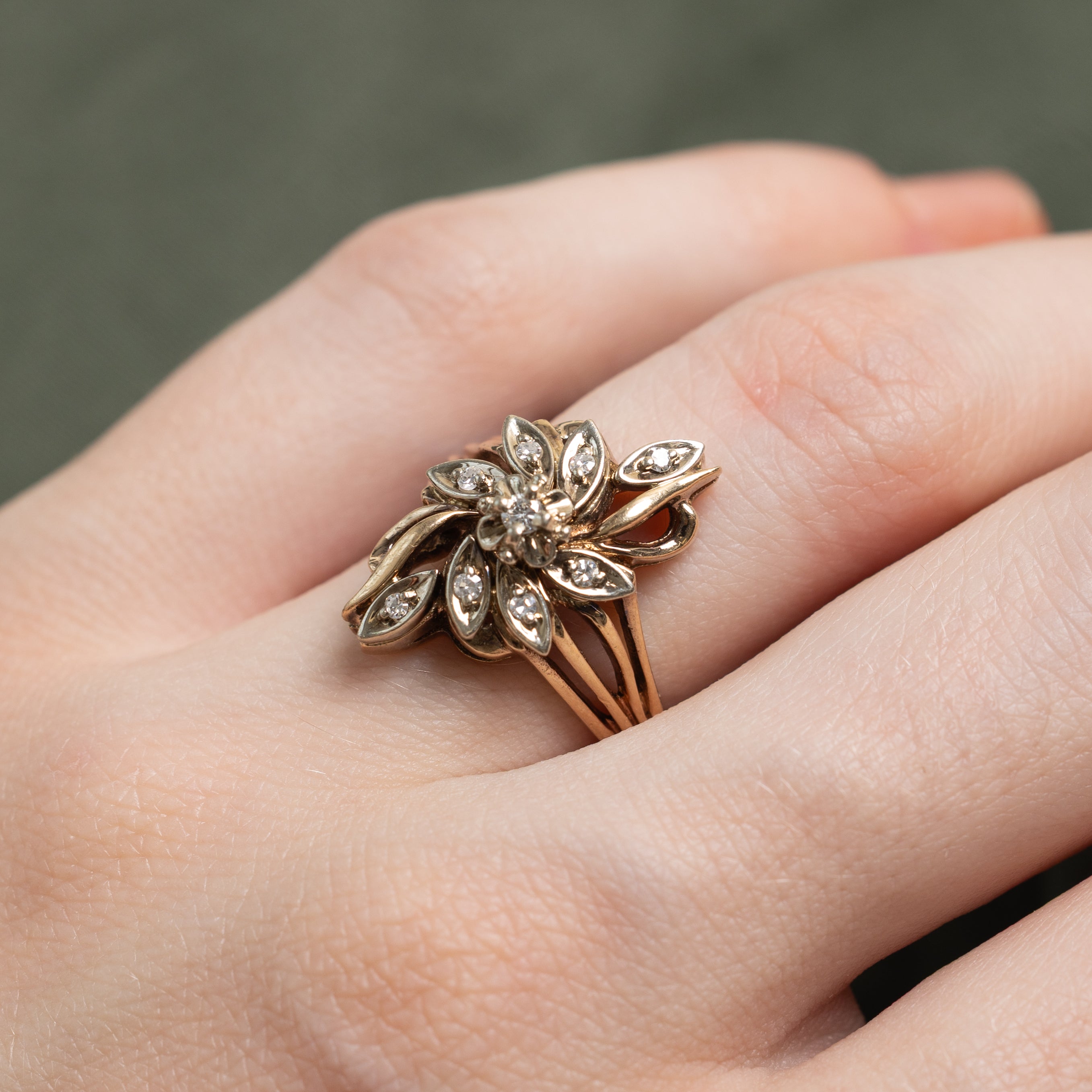 Diamond Floral Cluster Ornate Ring | SZ 5