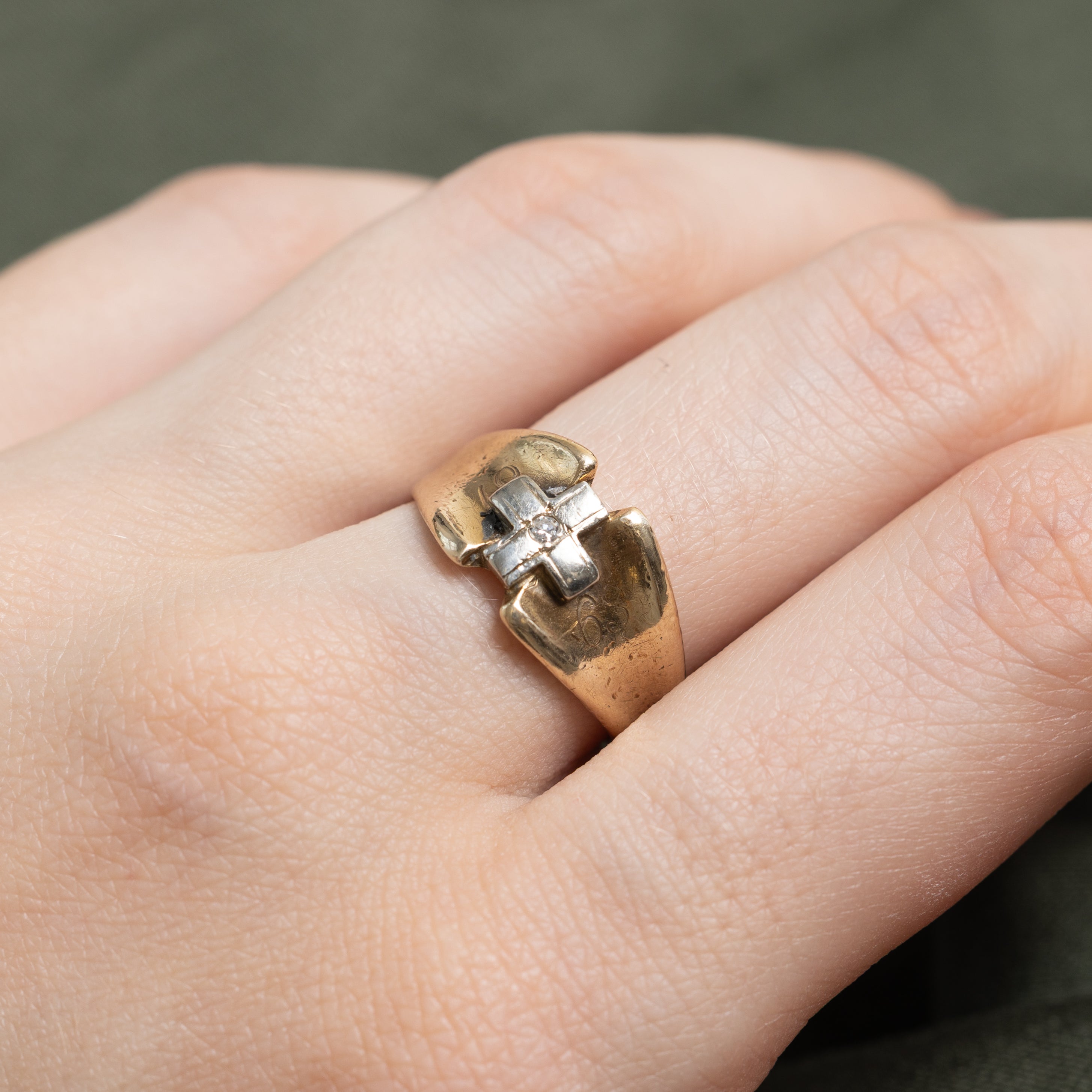 "1963" Two Tone Gold Diamond Cross Ring | SZ 6.75