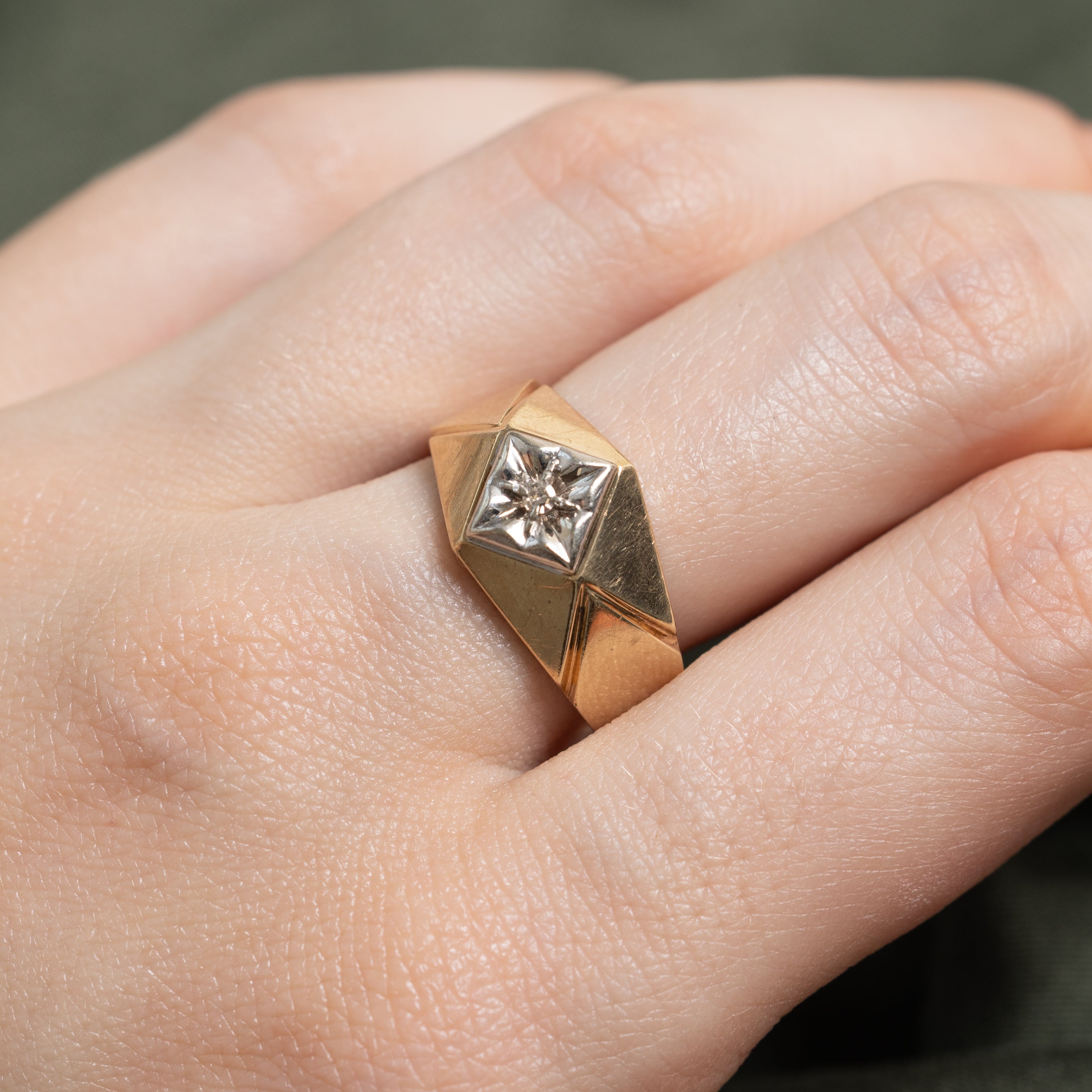 Two Tone Diamond Geometric Ring | SZ 8