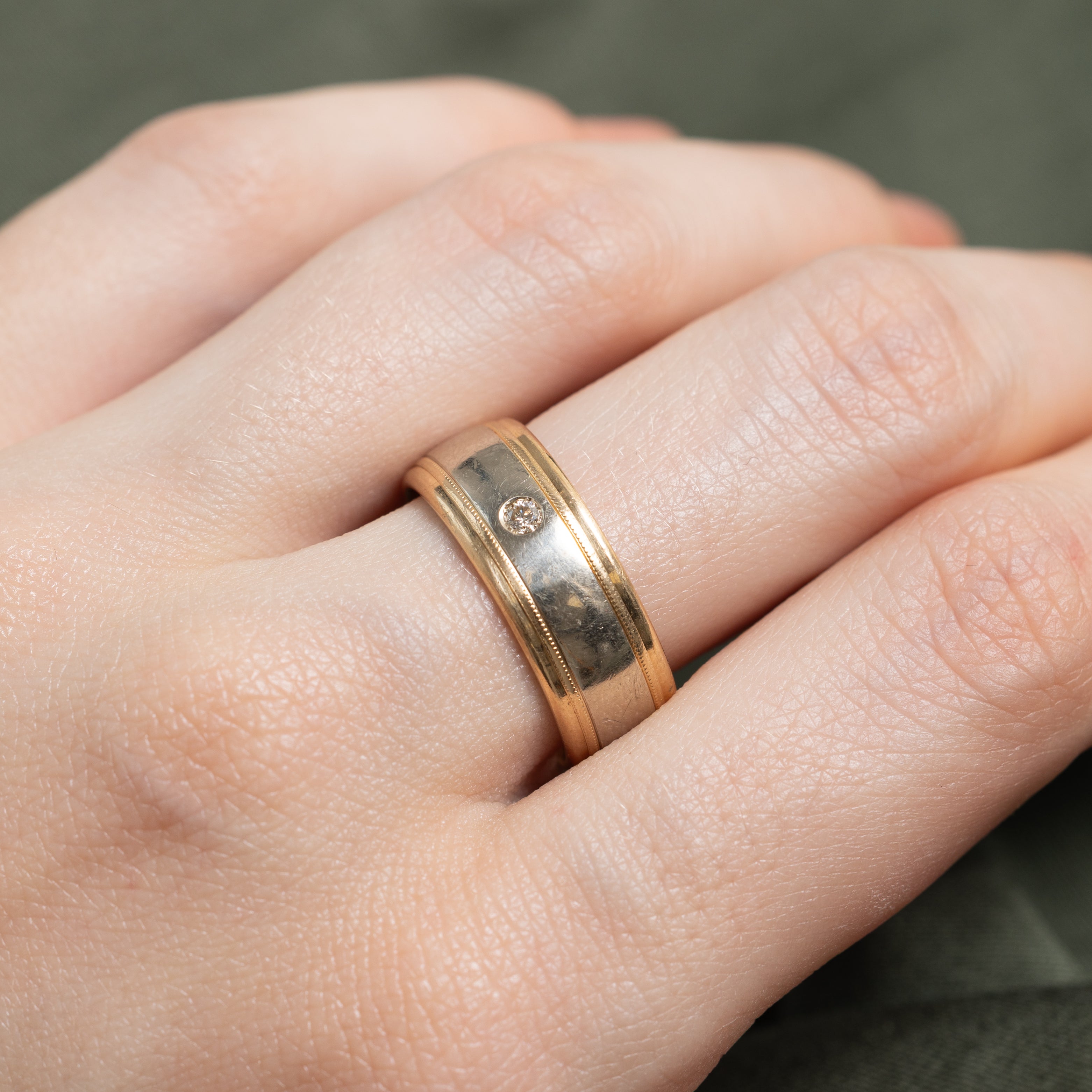 Two Tone Flush Set Diamond Band | 7.60mm | SZ 7.75