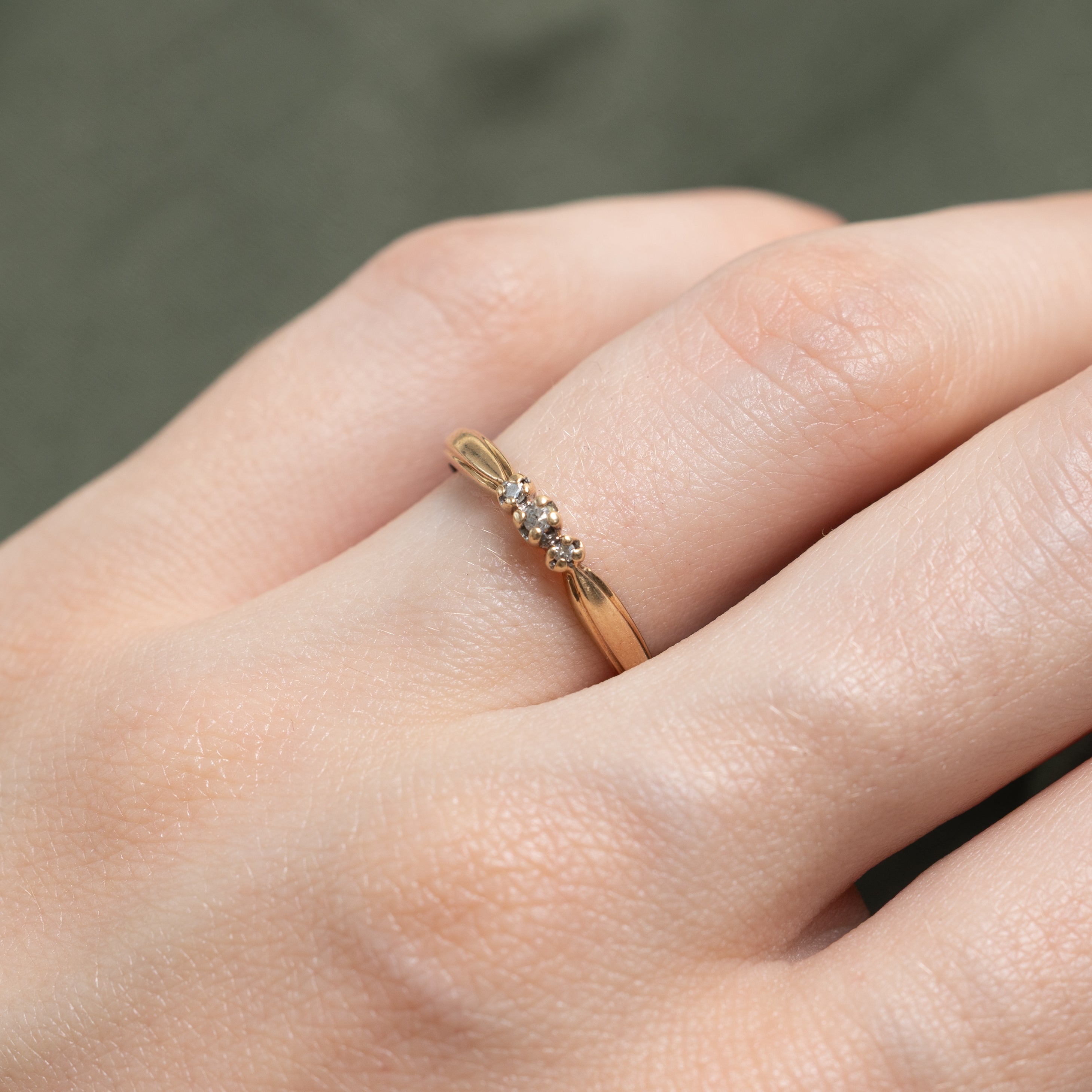 Yellow Gold Three Stone Diamond Petite Band | SZ 5.5