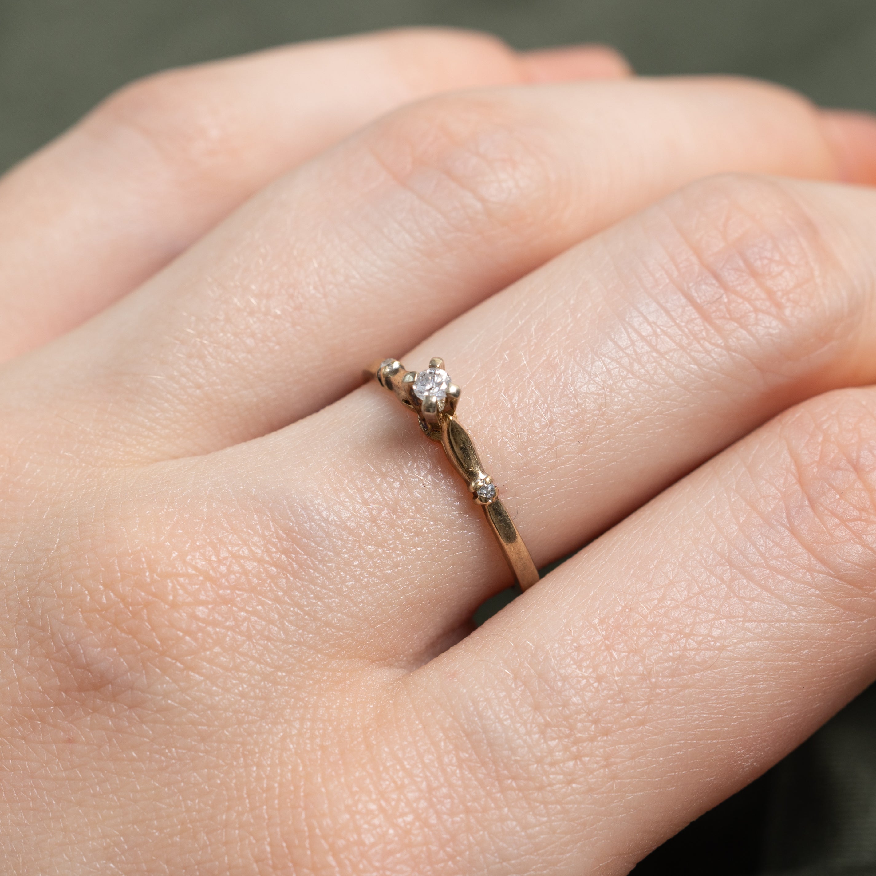 Yellow Gold High Set Diamond Petite Ring | SZ 6.25