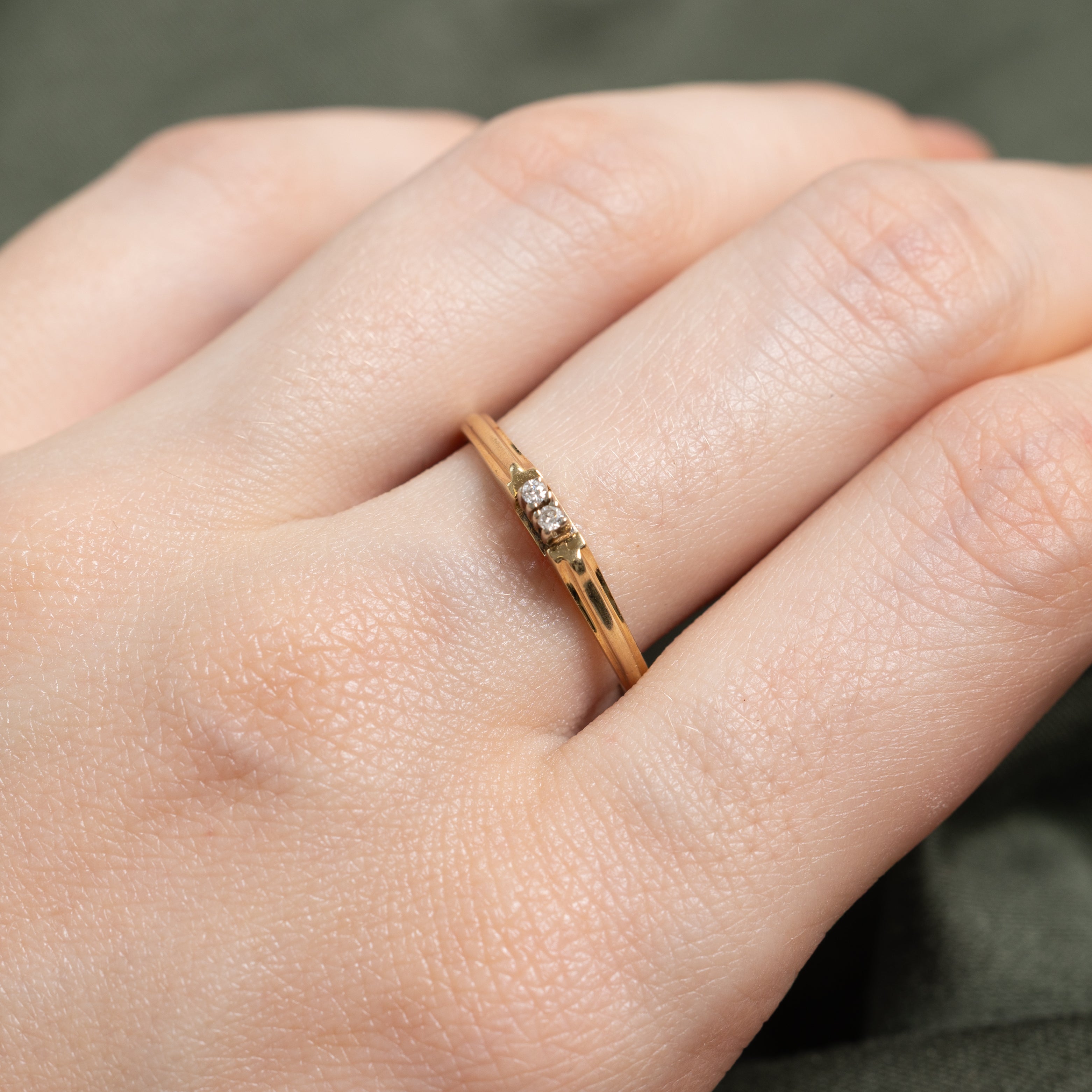 Two Stone Diamond Grooved Ring | SZ 8