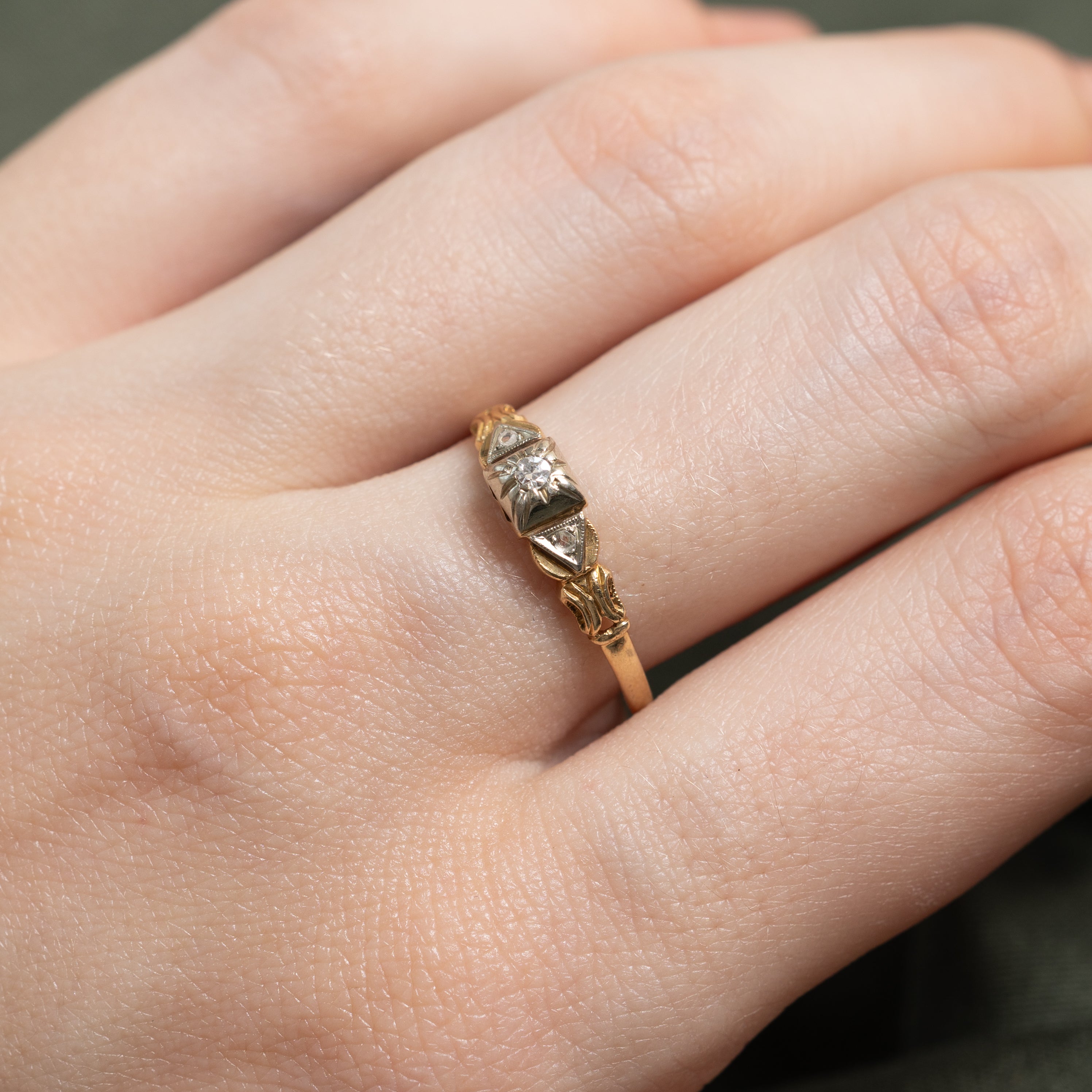 Vintage Canadian Rose Cut Diamond Scrollwork Ring | SZ 8.25