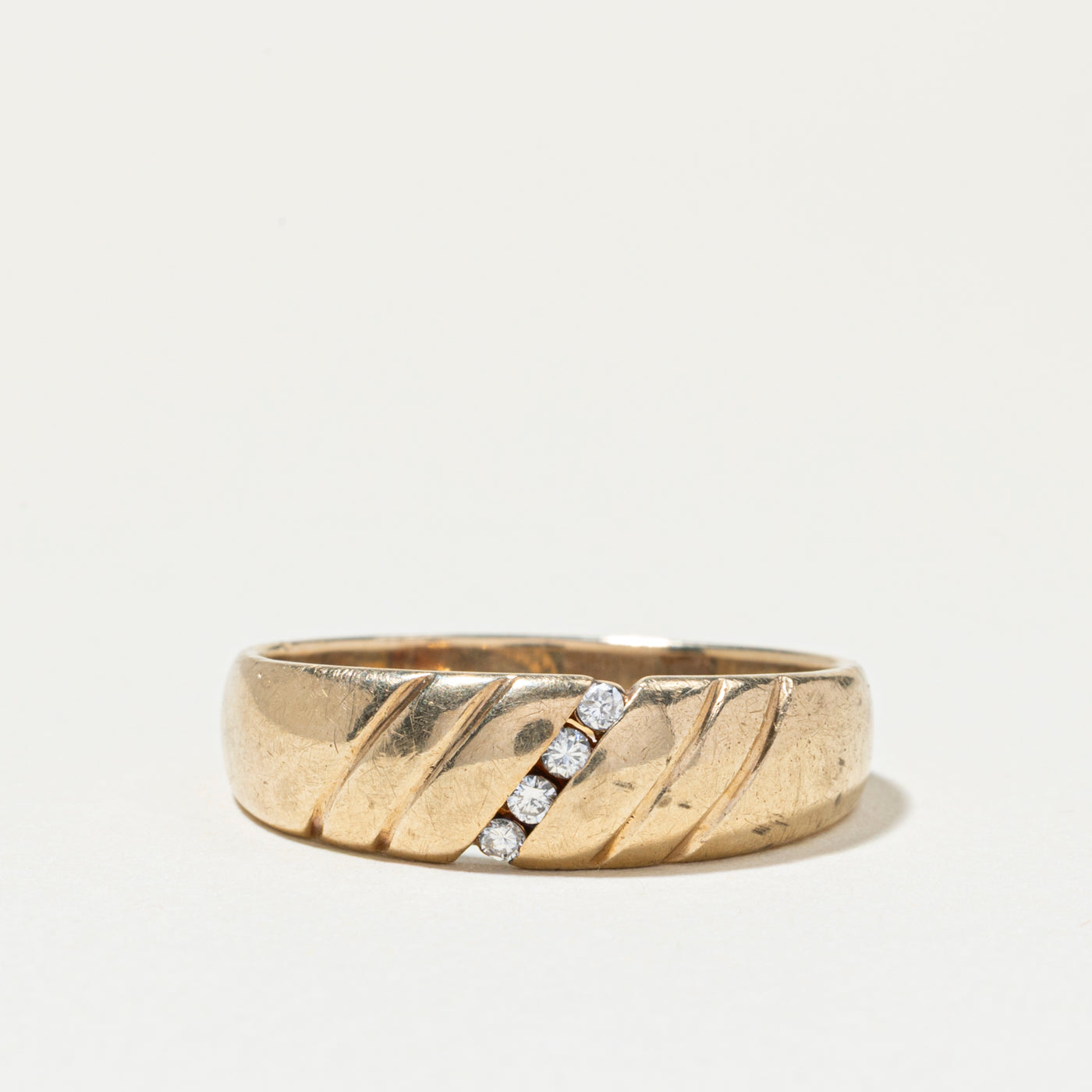 Diagonal Channel Set Diamond Grooved Band | SZ 11.5