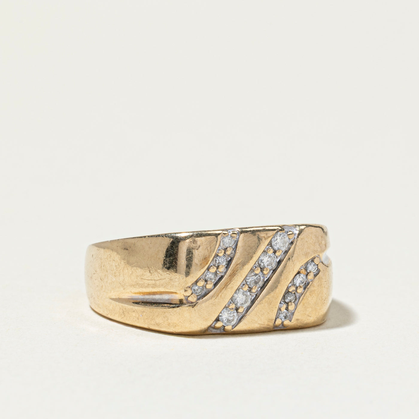 Diagonal Set Diamond Chunky Signet Ring | SZ 7