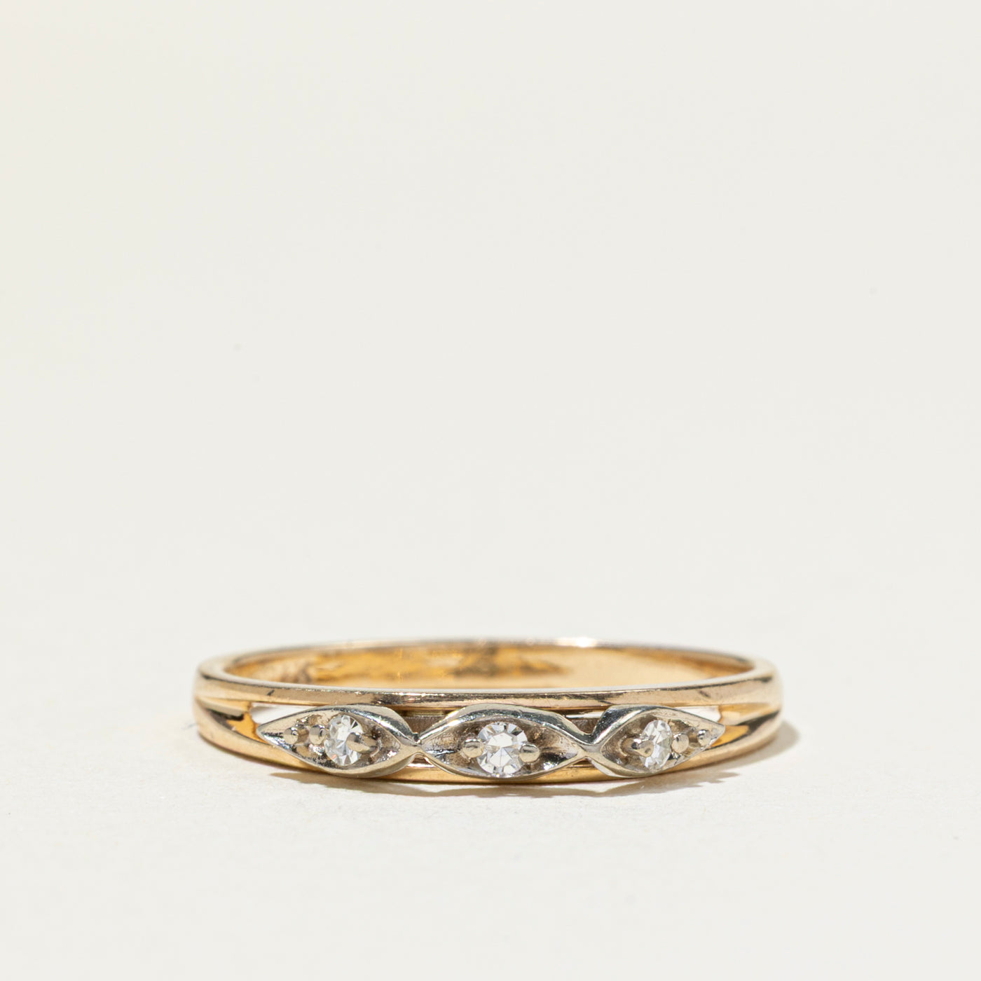 Two Tone Three Stone Diamond Ring | SZ 6.5