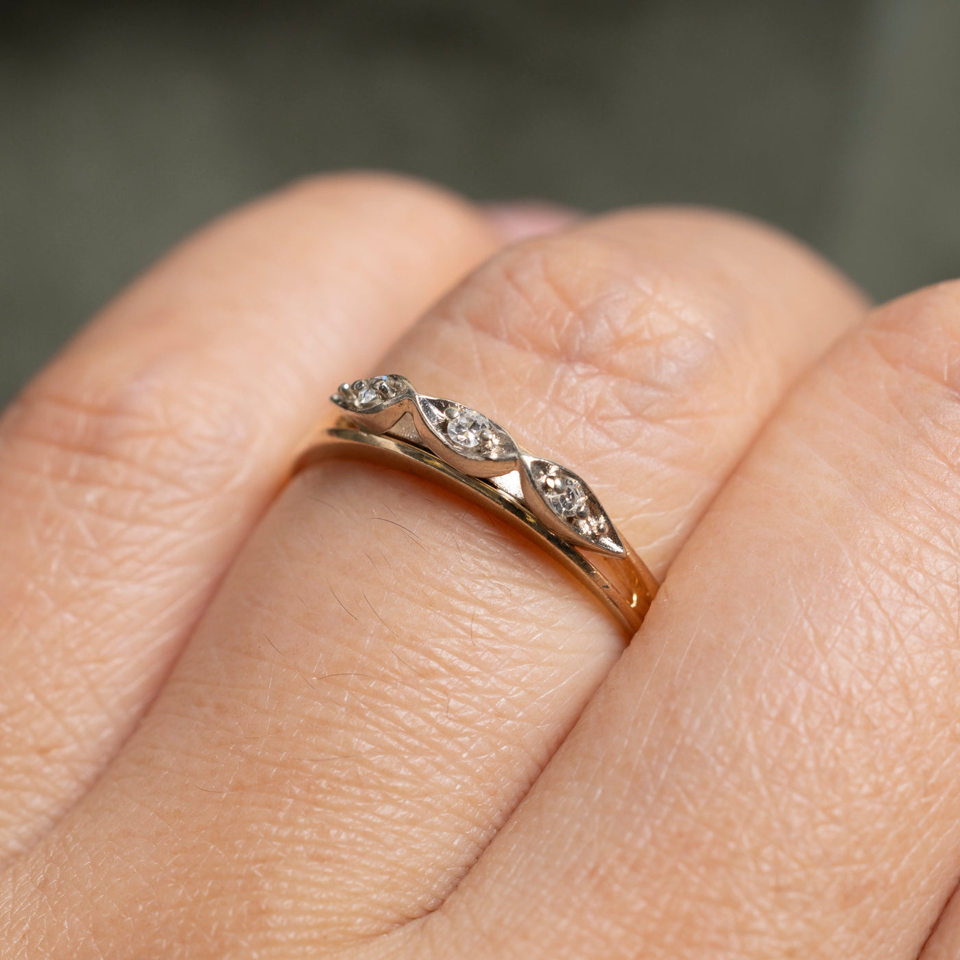 Two Tone Three Stone Diamond Ring | SZ 6.5
