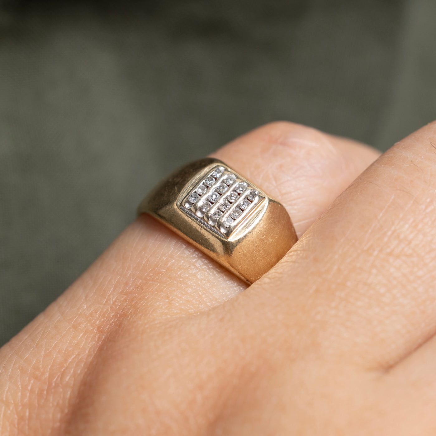 Diamond Grid Signet Ring | SZ 5.5