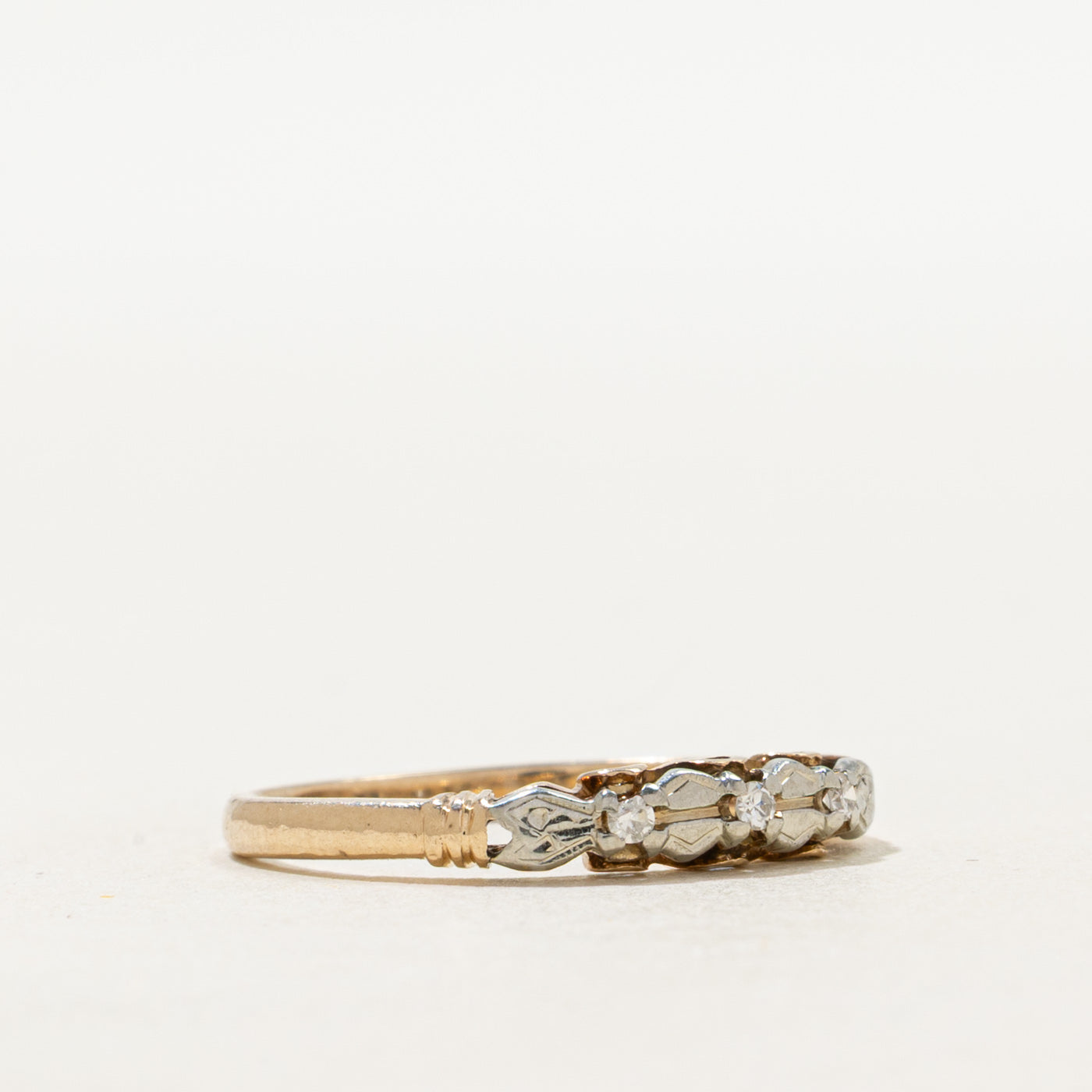 Two Tone Gold Three Stone Diamond Ring | SZ 6