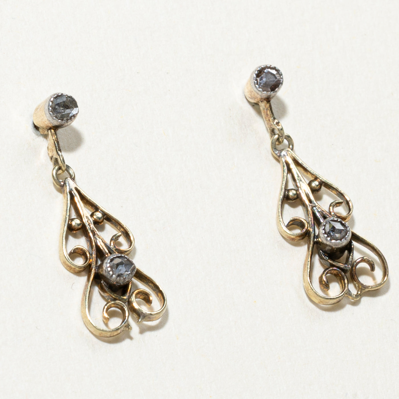 14K Diamond Scrollwork Drop Earrings | 0.12ctw