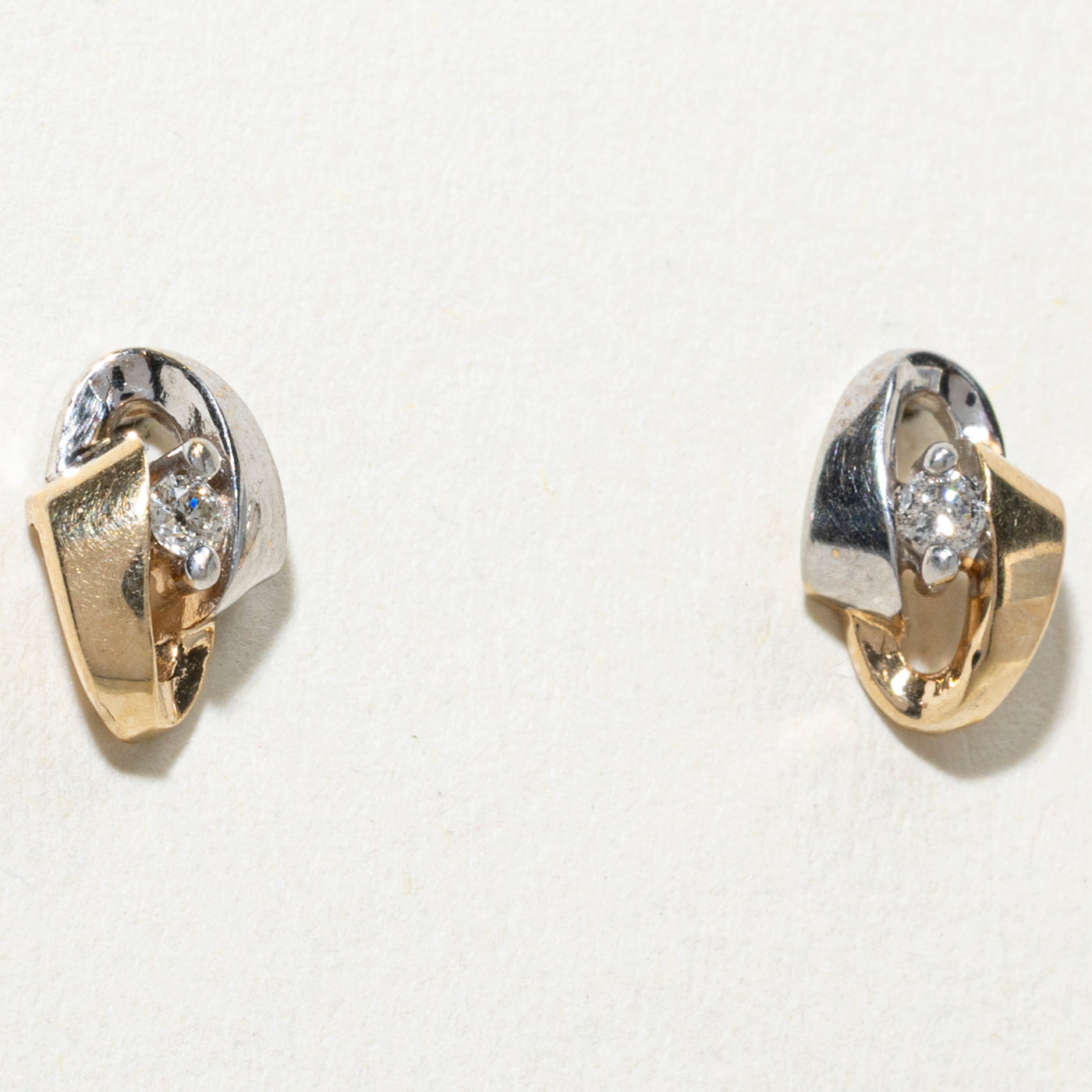 14K Two Tone Gold Diamond Abstract Stud Earrings | 0.05ct