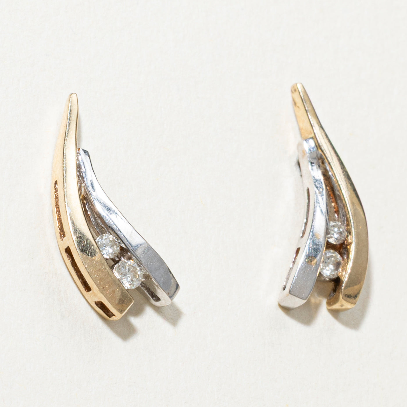 10K Two Tone Diamond Abstract Stud Earrings | 0.08ctw