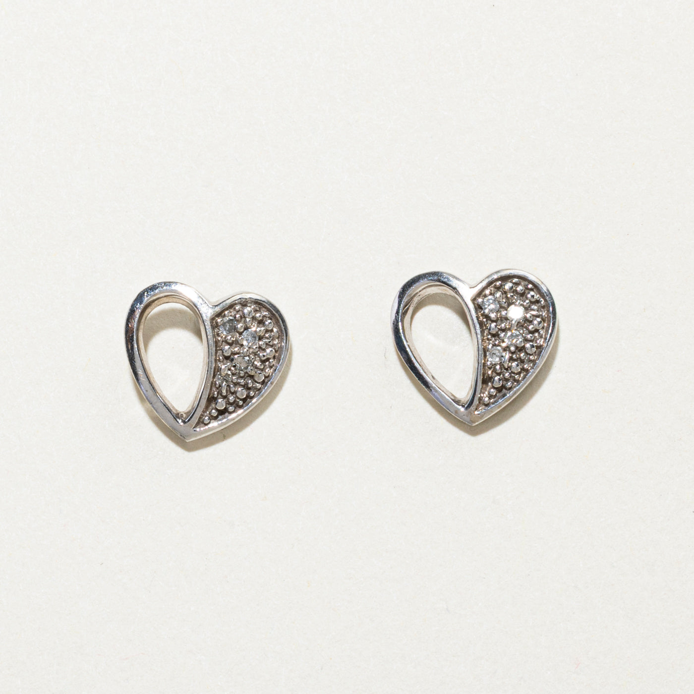10K Diamond Half Open Heart Stud Earrings | 0.05ctw