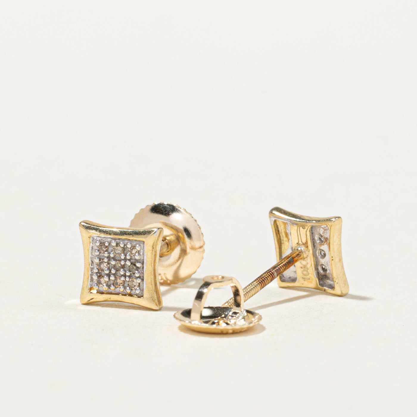 10K Diamond Square Cluster Stud Earrings | 0.04ctw