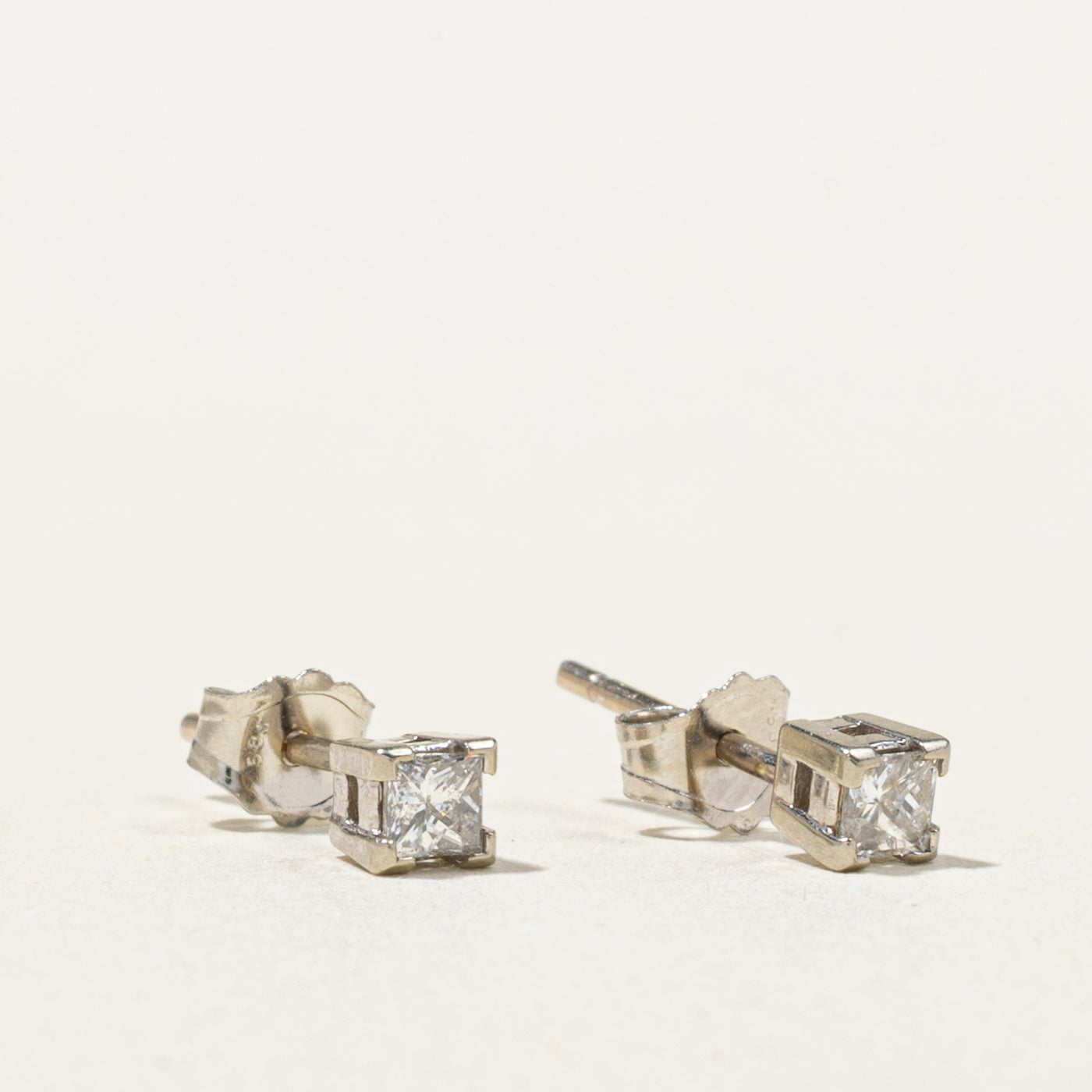 14K White Gold  Princess Cut Diamond Stud Earrings | 0.16ctw