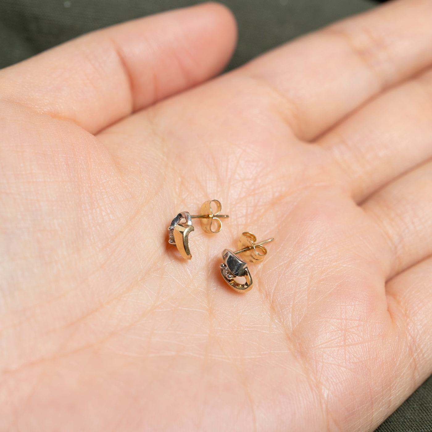 14K Two Tone Gold Diamond Abstract Stud Earrings | 0.05ct