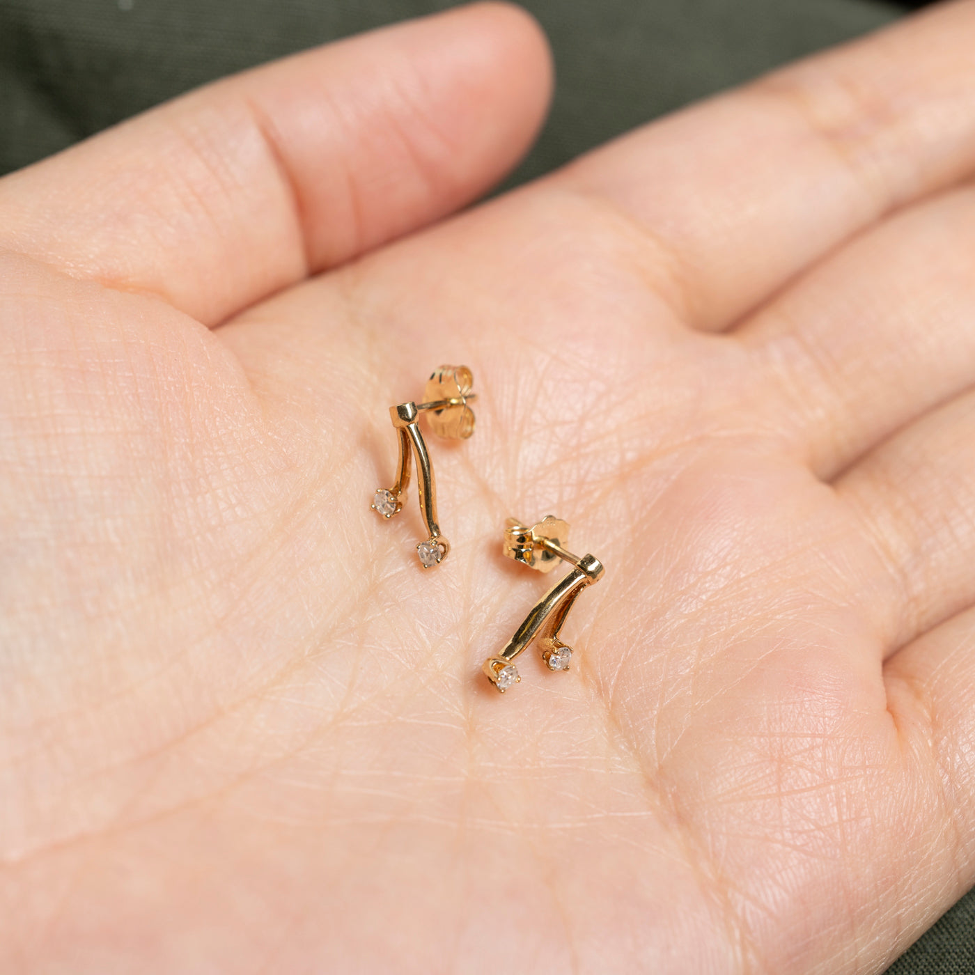 14K Two Stone Diamond Abstract Stud Earrings | 0.14ctw