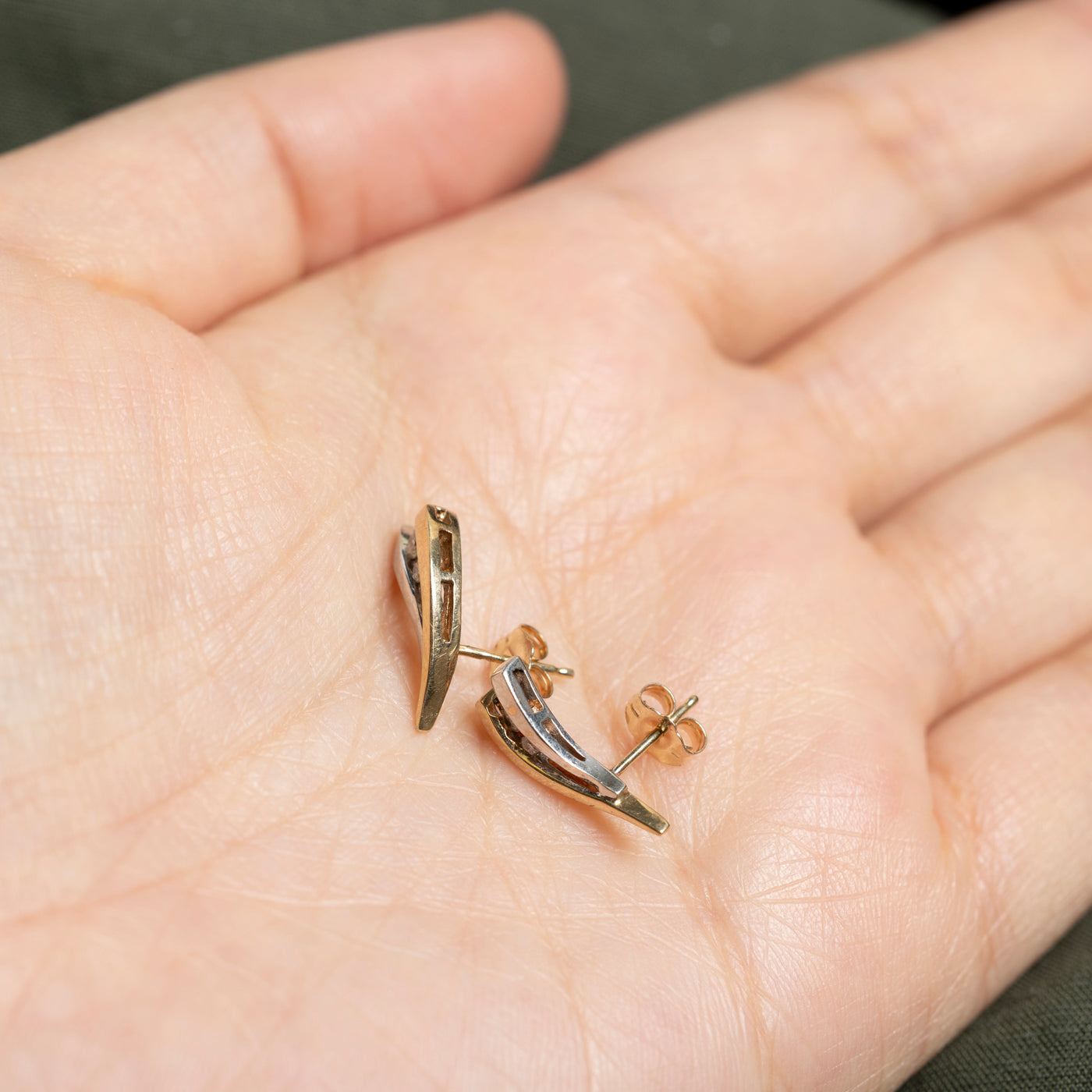 10K Two Tone Diamond Abstract Stud Earrings | 0.08ctw