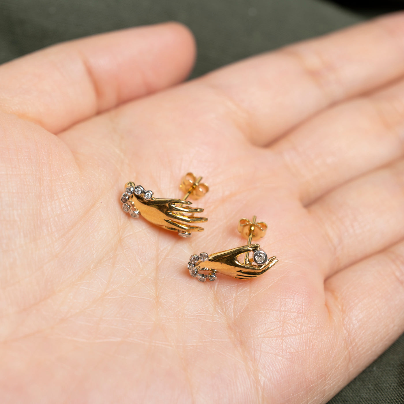 14K Diamond Hands Stud Earrings | 0.12ctw