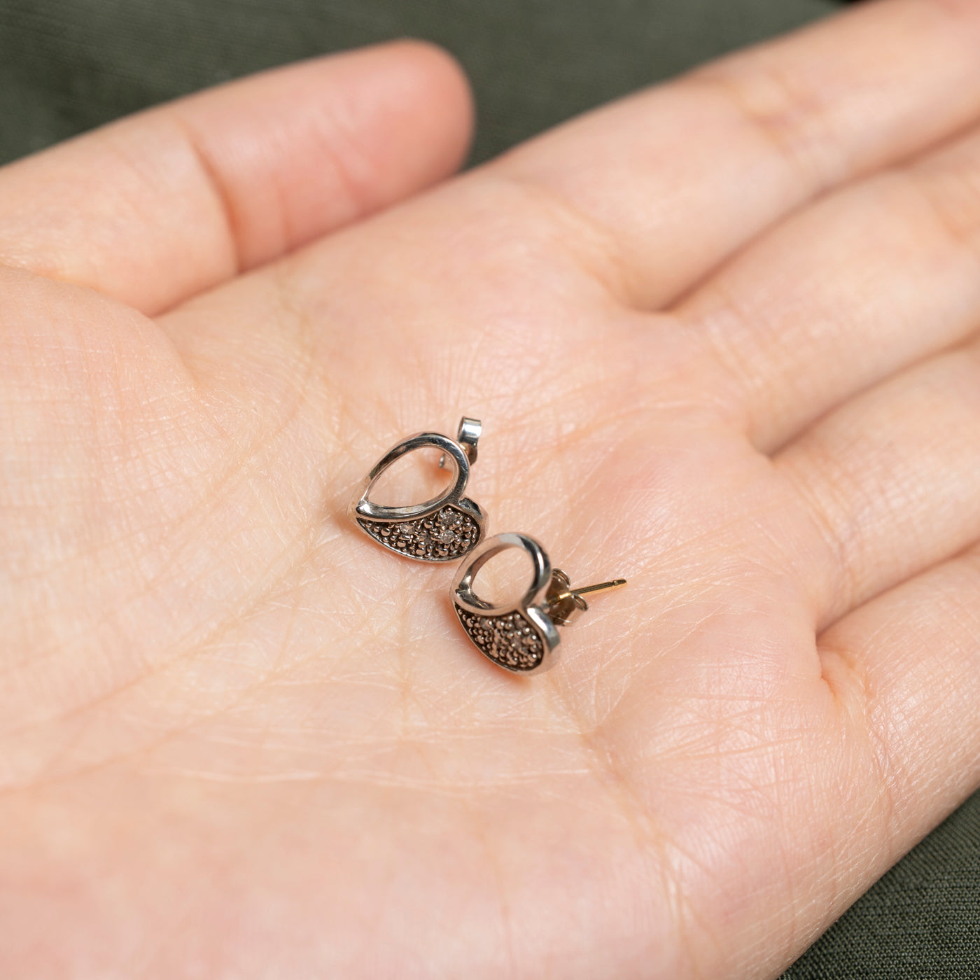 10K Diamond Half Open Heart Stud Earrings | 0.05ctw