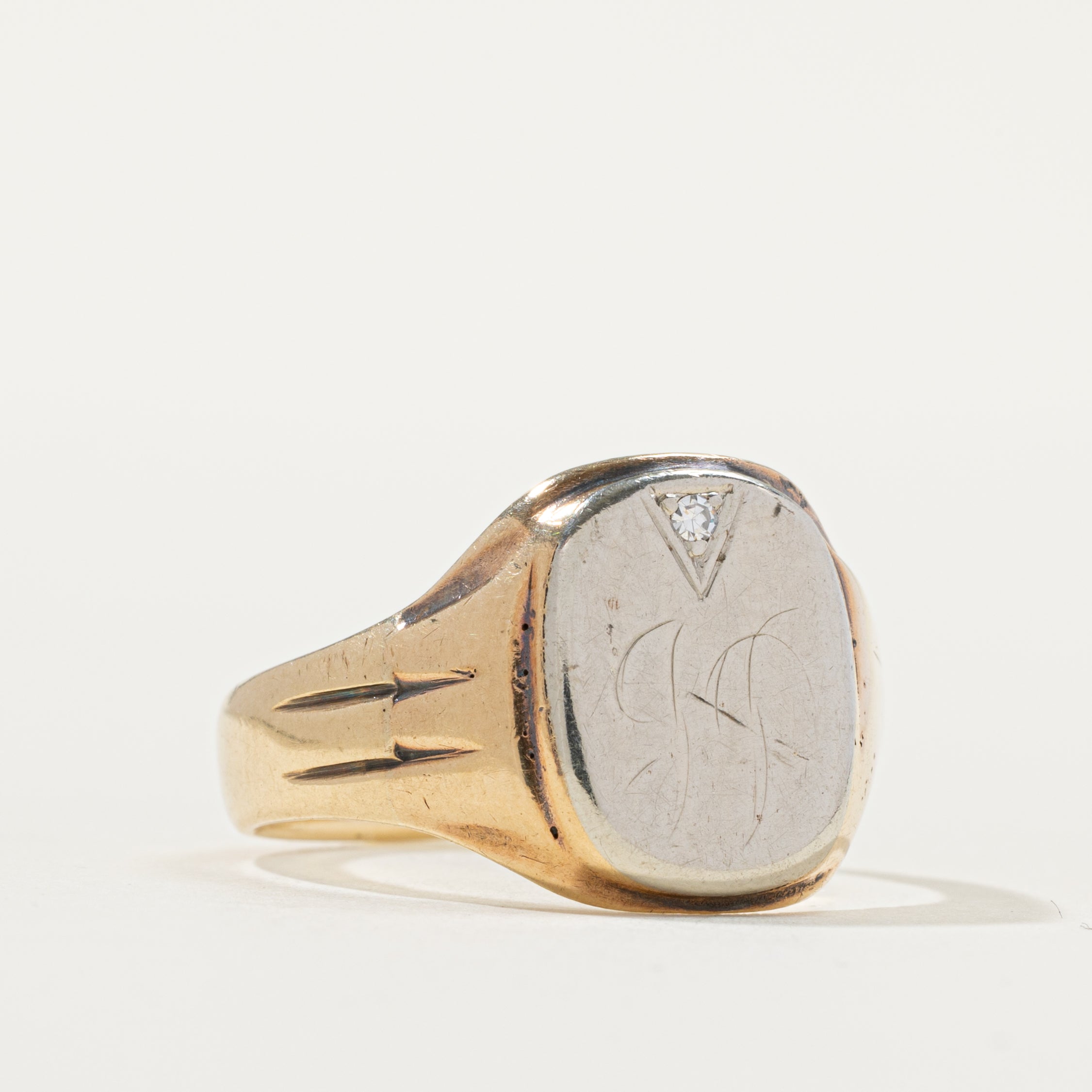 Two Tone Gold Diamond "JP" Initial Signet Ring | SZ 10.5 |