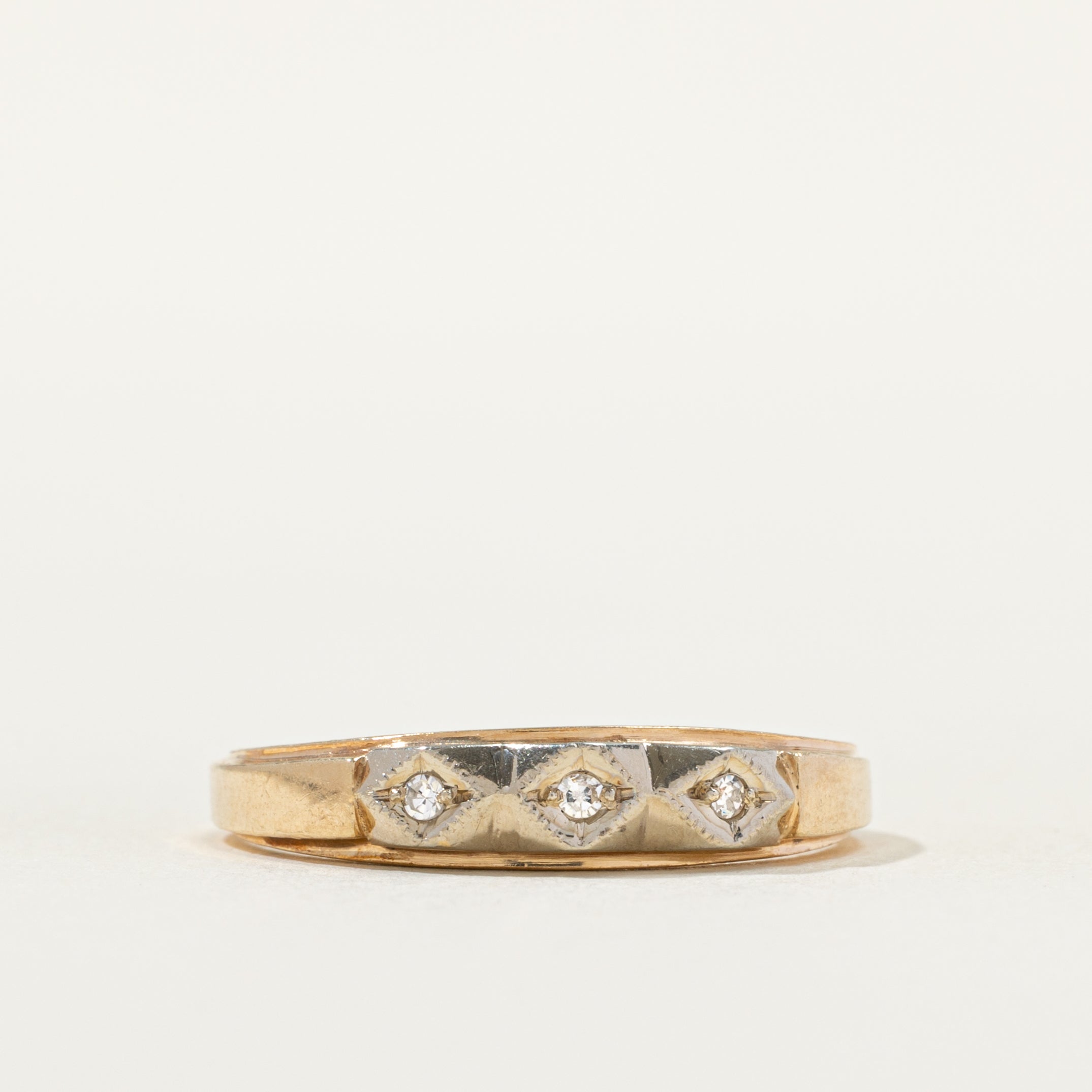 Two Tone Three Stone Diamond Band | SZ 8.25 |