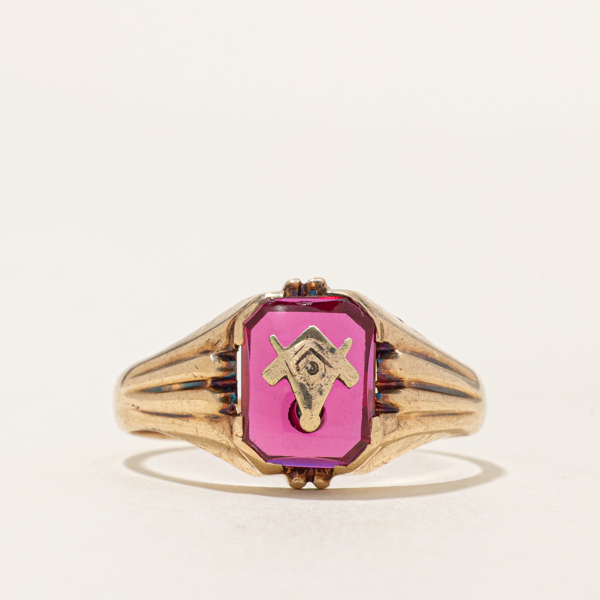 'Birks' Synthetic Ruby Free Mason Signet Ring | 1.95ct | SZ 11.25 |