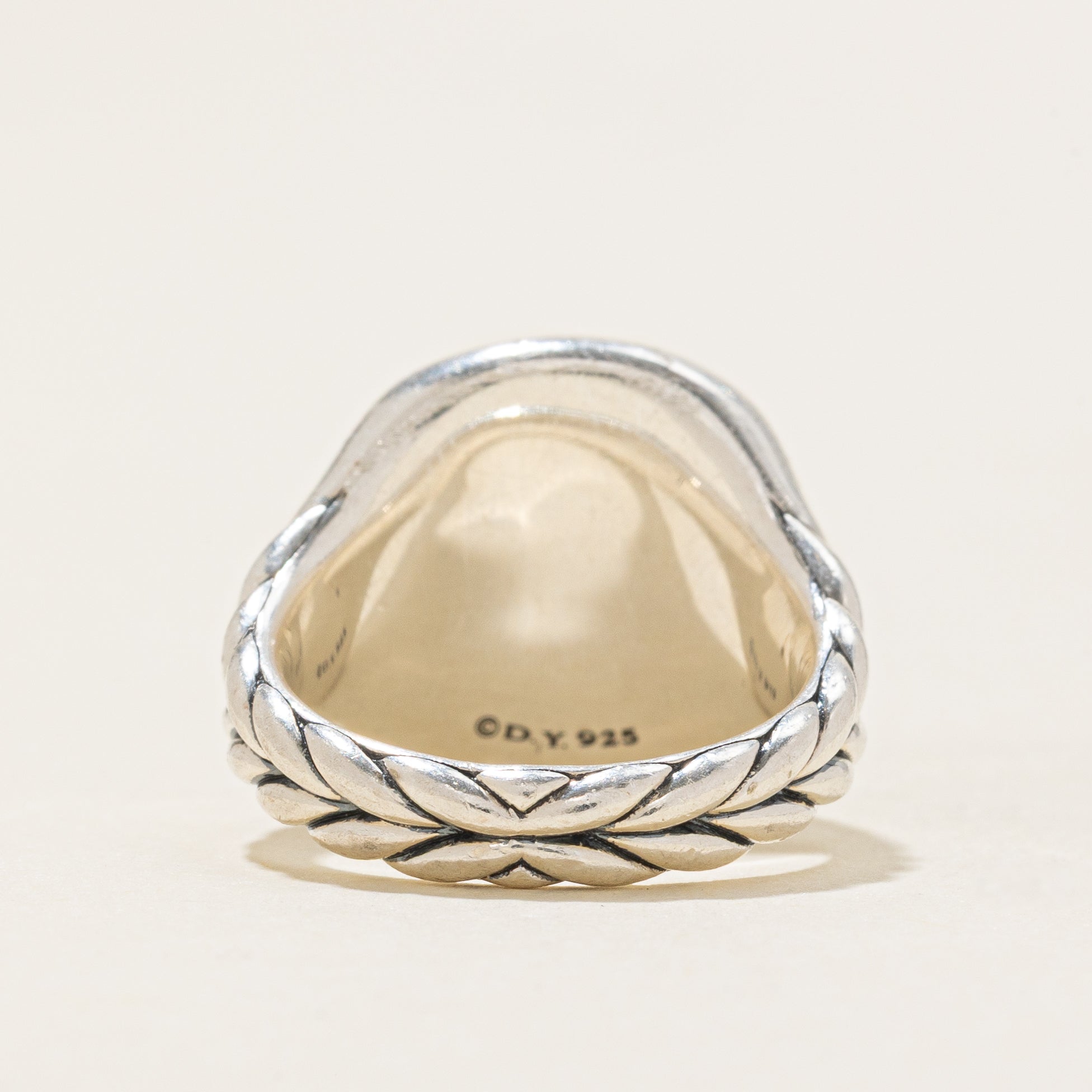 Bague chevalière David Yurman avec initiale « R » en diamant | 0,07 ct | Taille 2,5 |