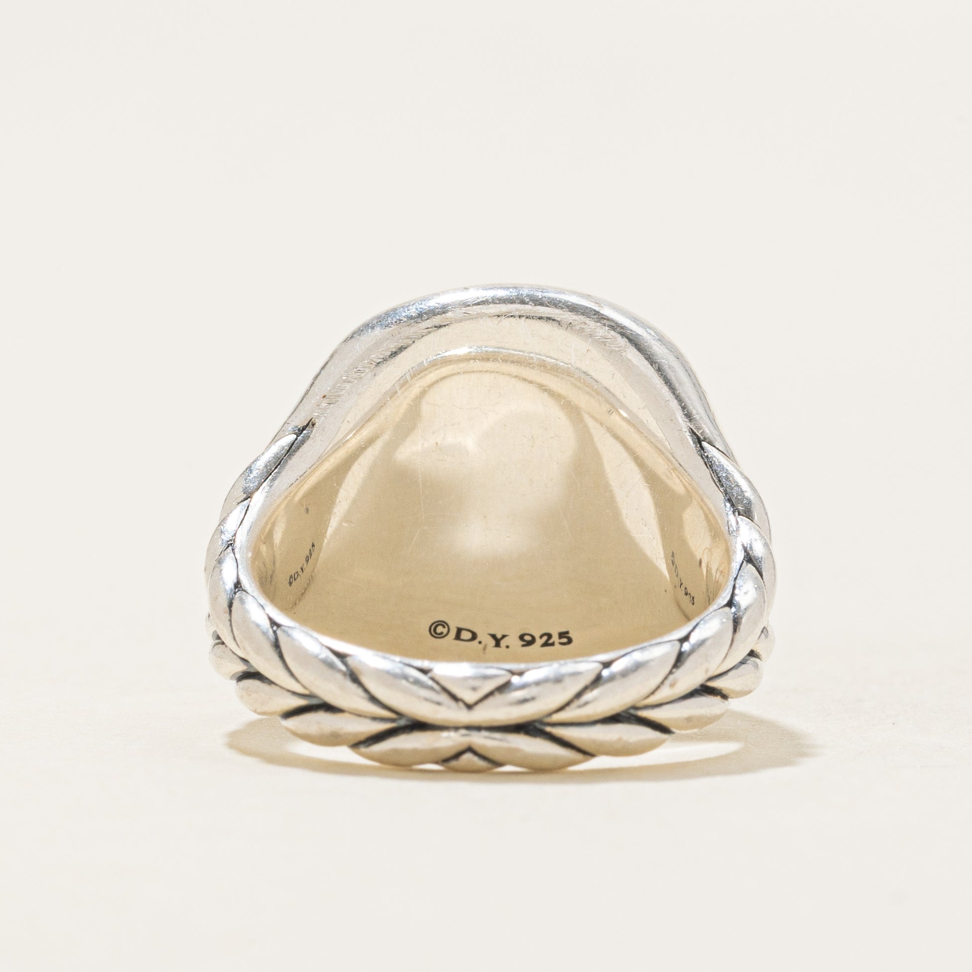 Bague chevalière David Yurman avec initiale « R » en diamant | 0,07 ct | Taille 2,5 |
