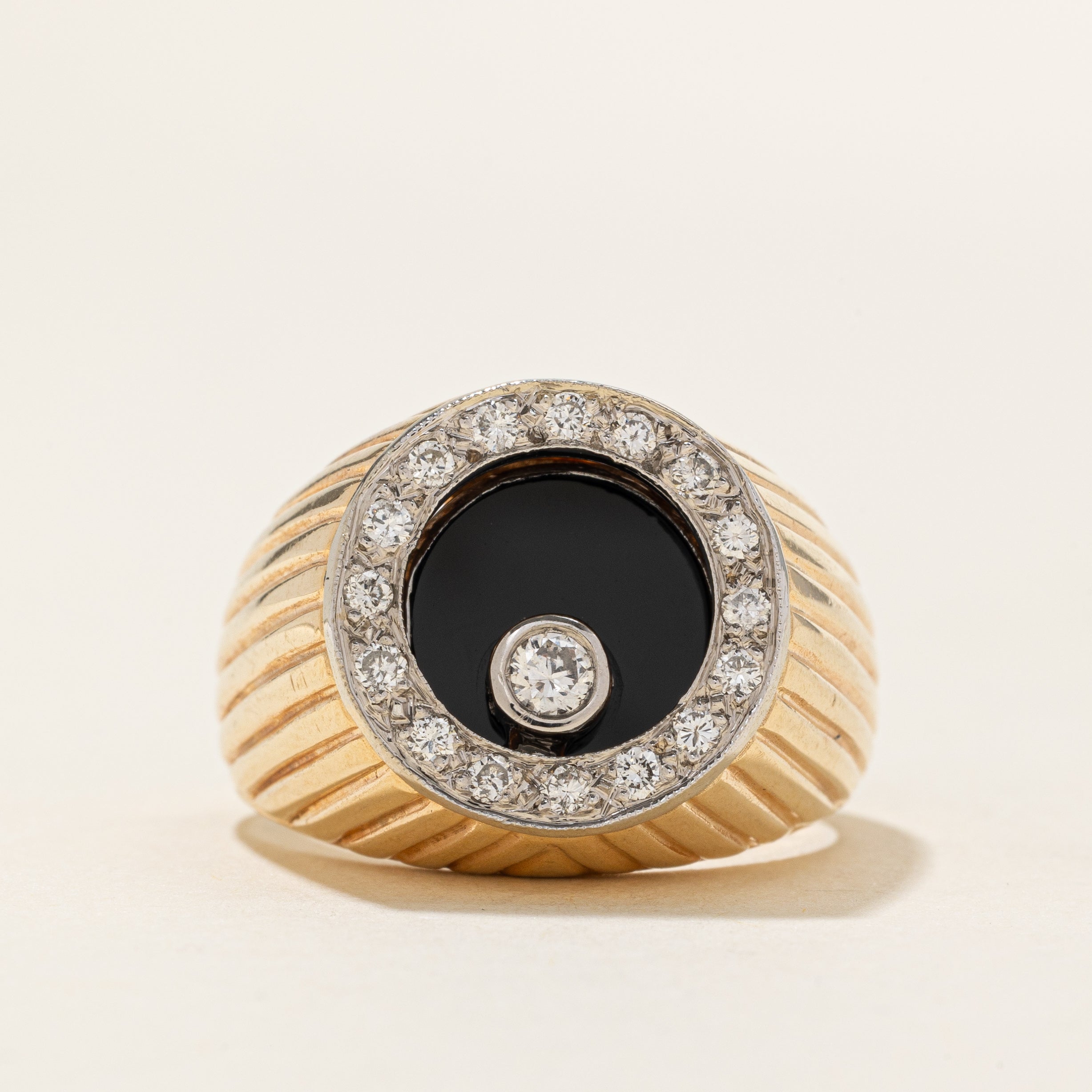 Spinning Onyx & Diamond Halo Cocktail Ring | 0.24ctw | SZ 9.5 |