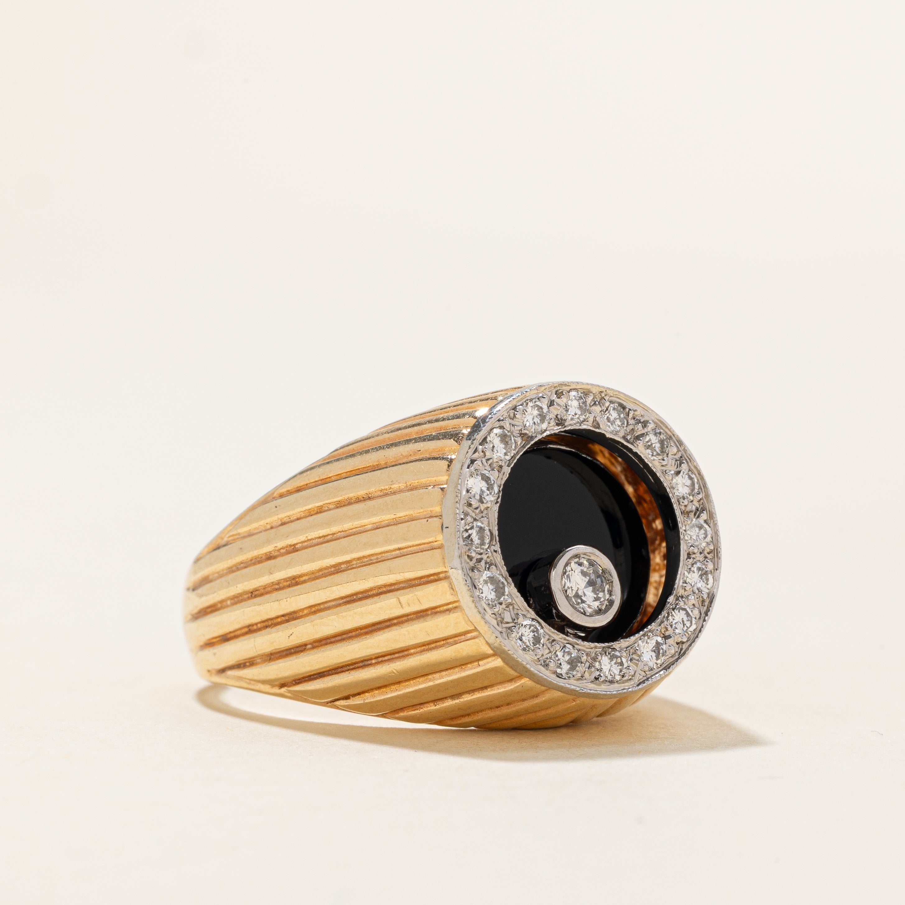 Spinning Onyx & Diamond Halo Cocktail Ring | 0.24ctw | SZ 9.5 |