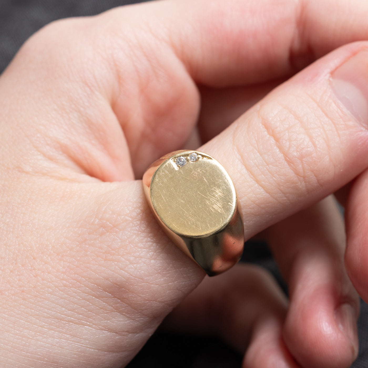 Corner Diamond Textured Signet Ring | SZ 9.25 |
