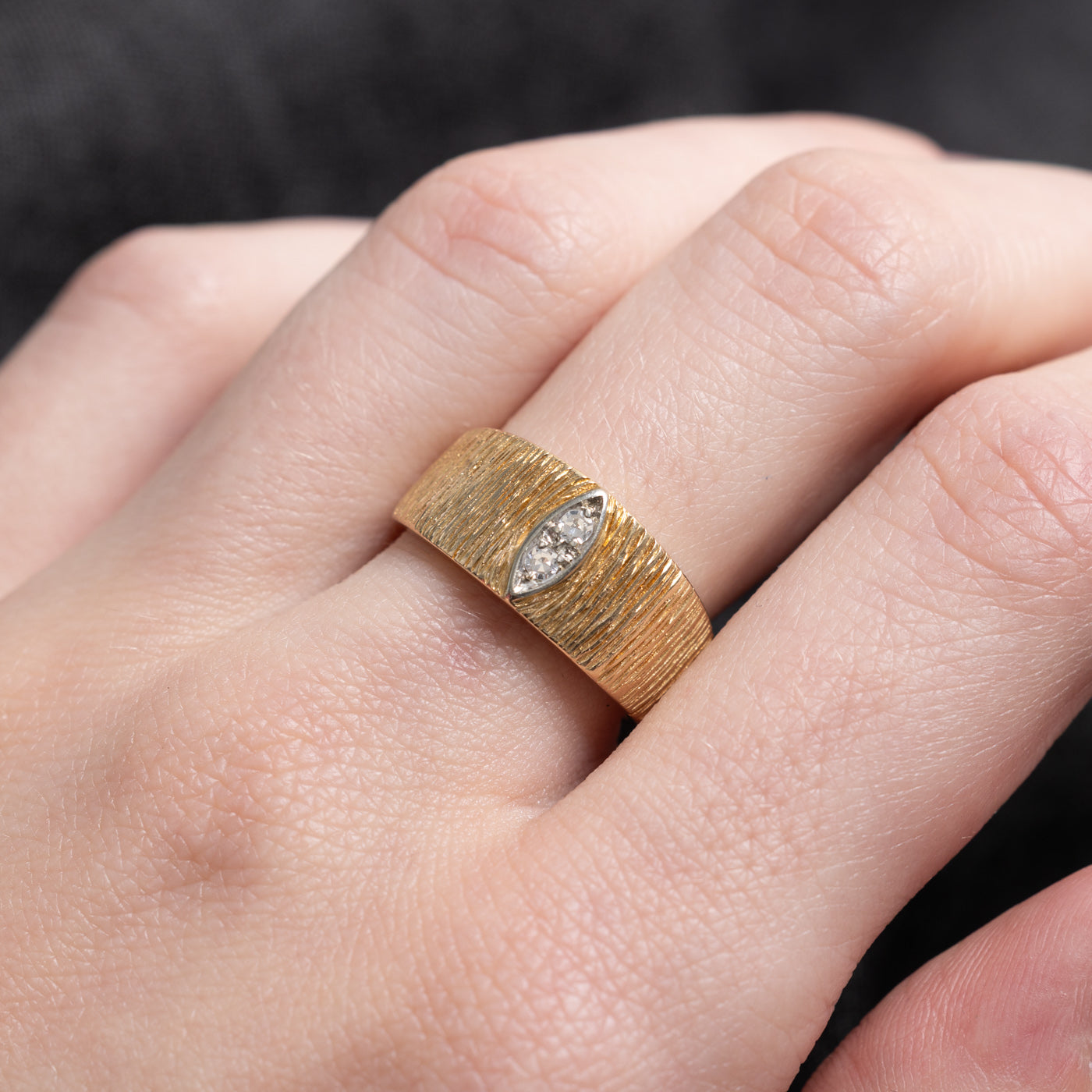 Diamond Marquise Shaped Textured Band | SZ 6.5 |