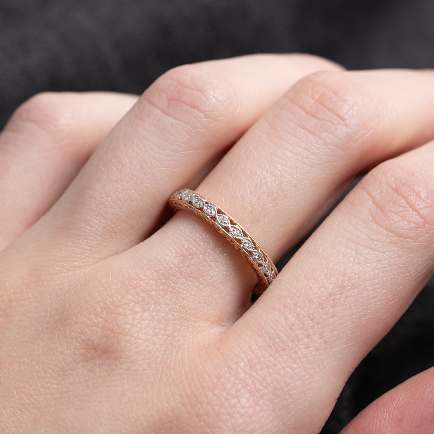 Two Tone Gold Eternity Diamond Milgrain Band | SZ 6.5 |