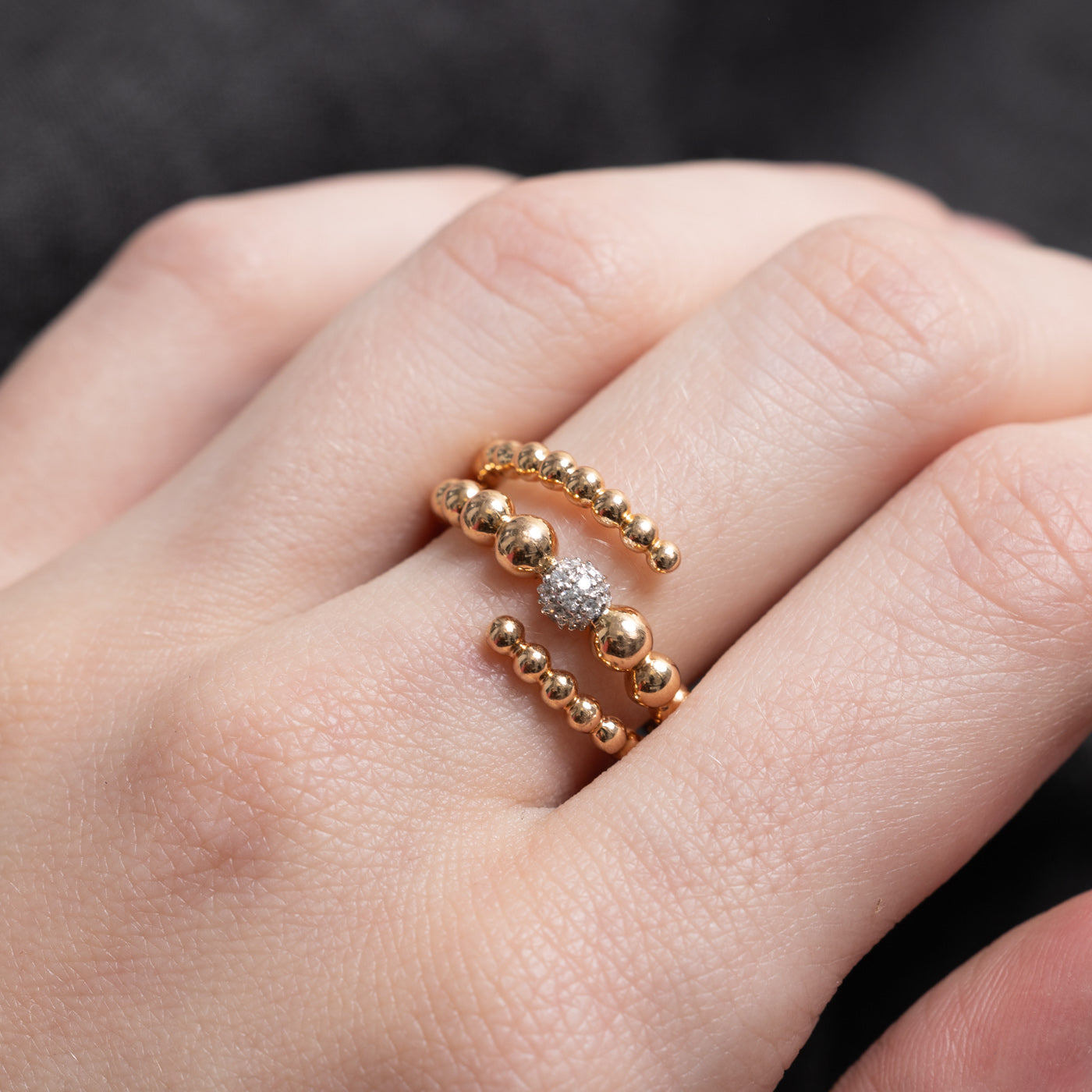 18k Diamond Cluster Beaded Bypass Ring | SZ 6.5 |