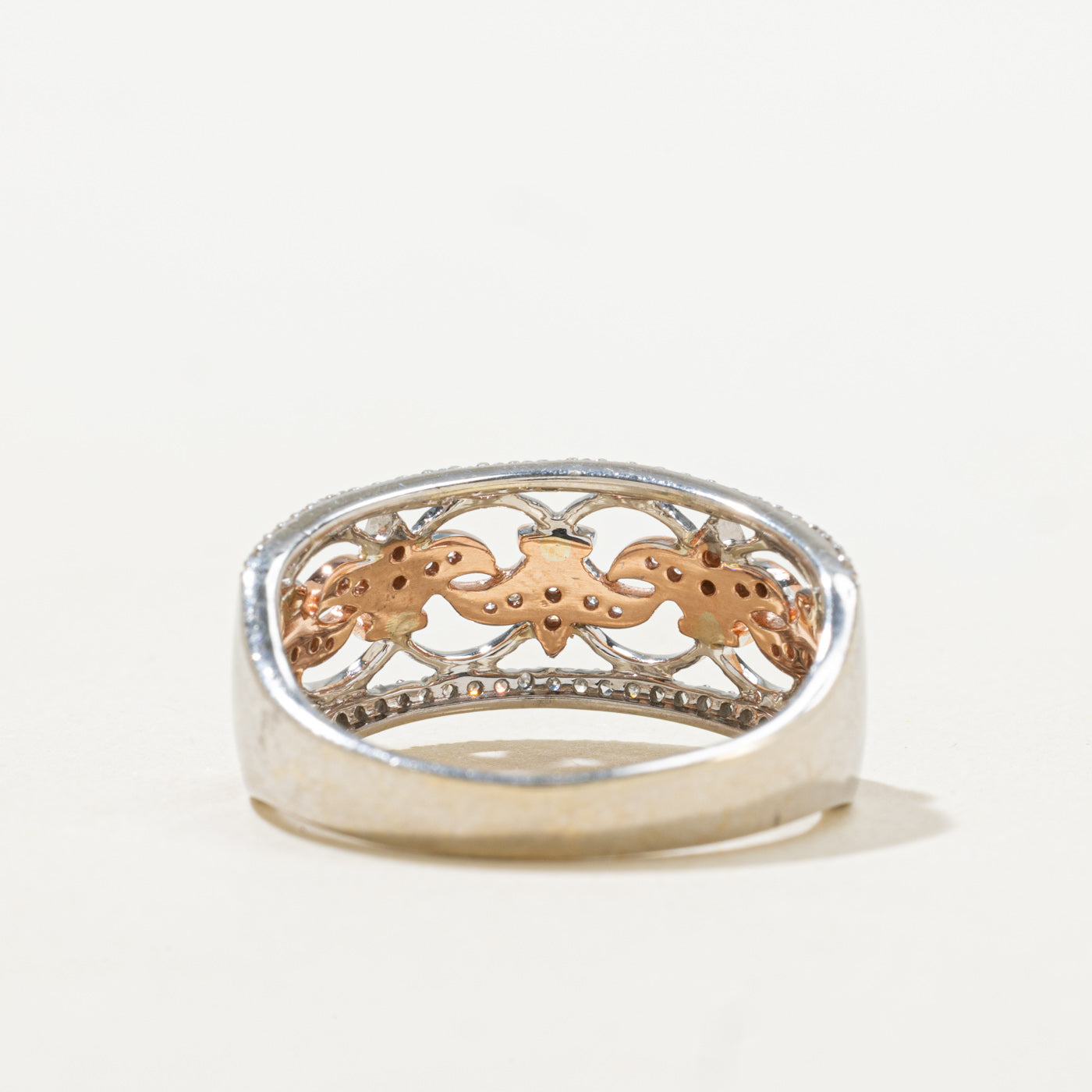 Two Tone Pave Set Diamond Floral Openwork Band | SZ 9.5 |