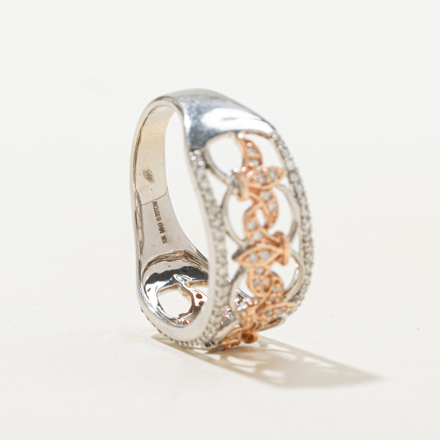 Two Tone Pave Set Diamond Floral Openwork Band | SZ 9.5 |