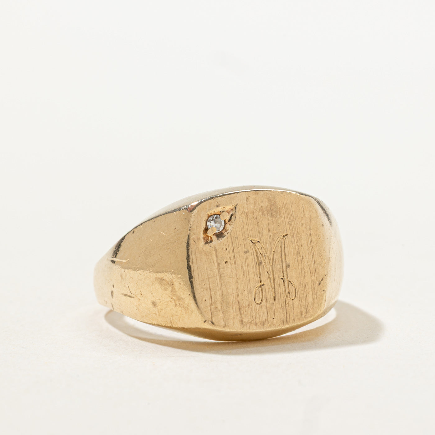 Diamond "M" Initial Signet Ring | SZ 9.0 |