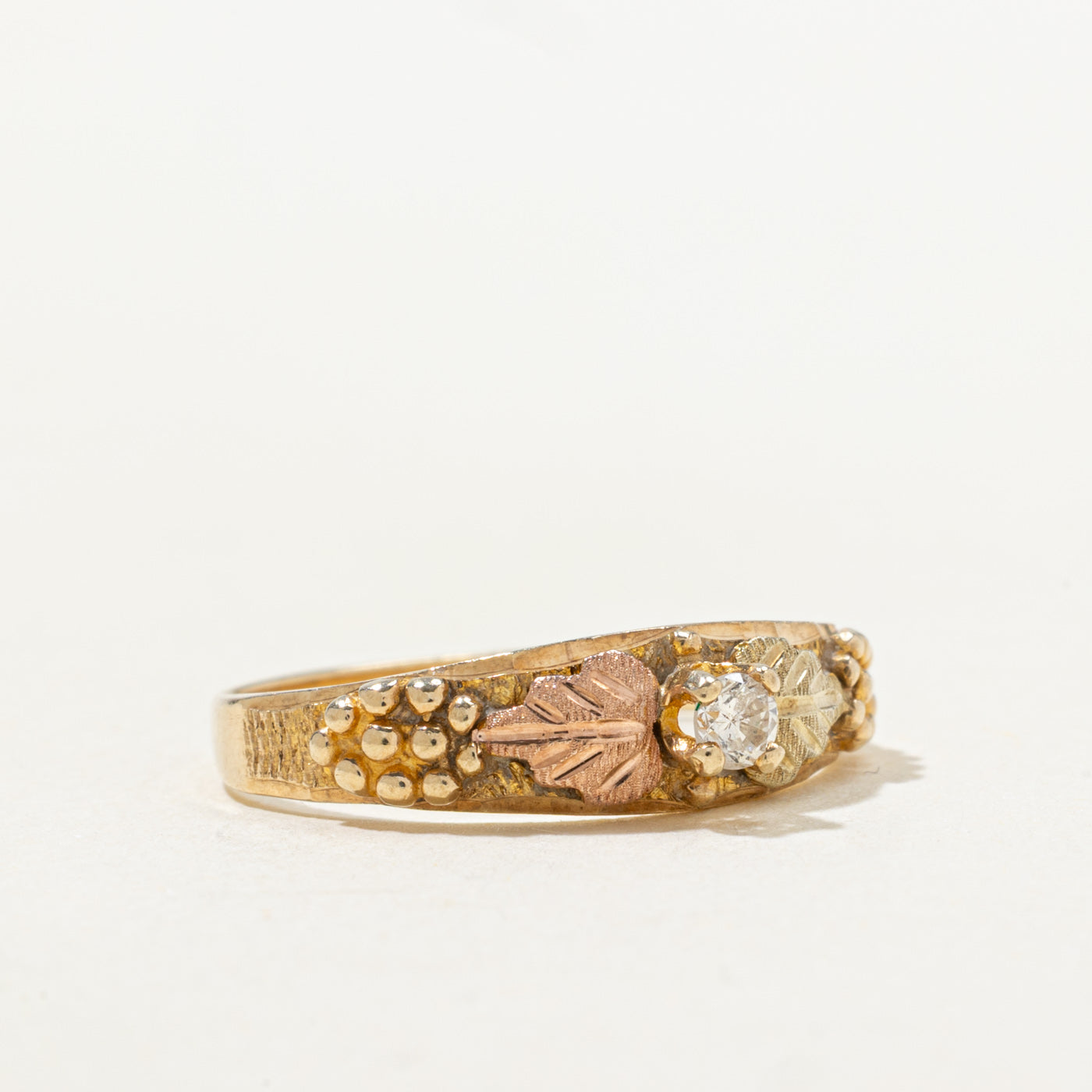 Two Tone Diamond Leaf Design Textured Ring | SZ 5.75 |