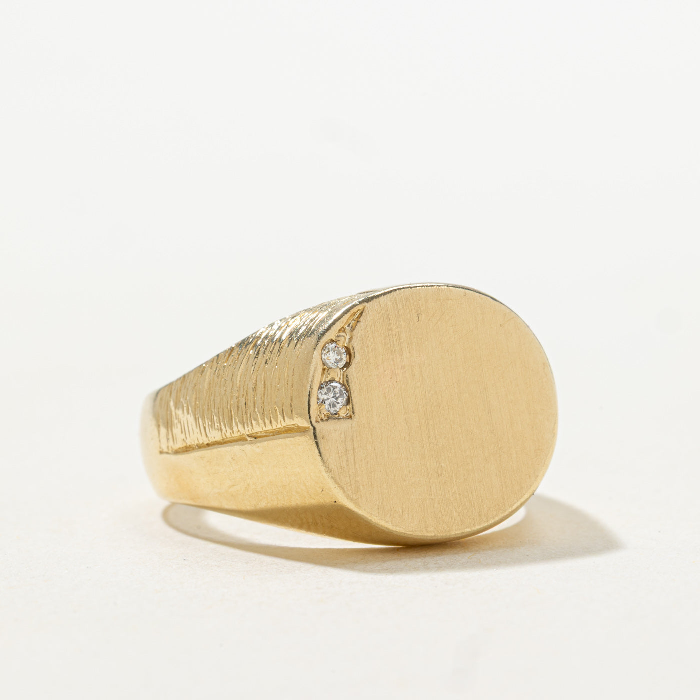 Corner Diamond Textured Signet Ring | SZ 9.25 |
