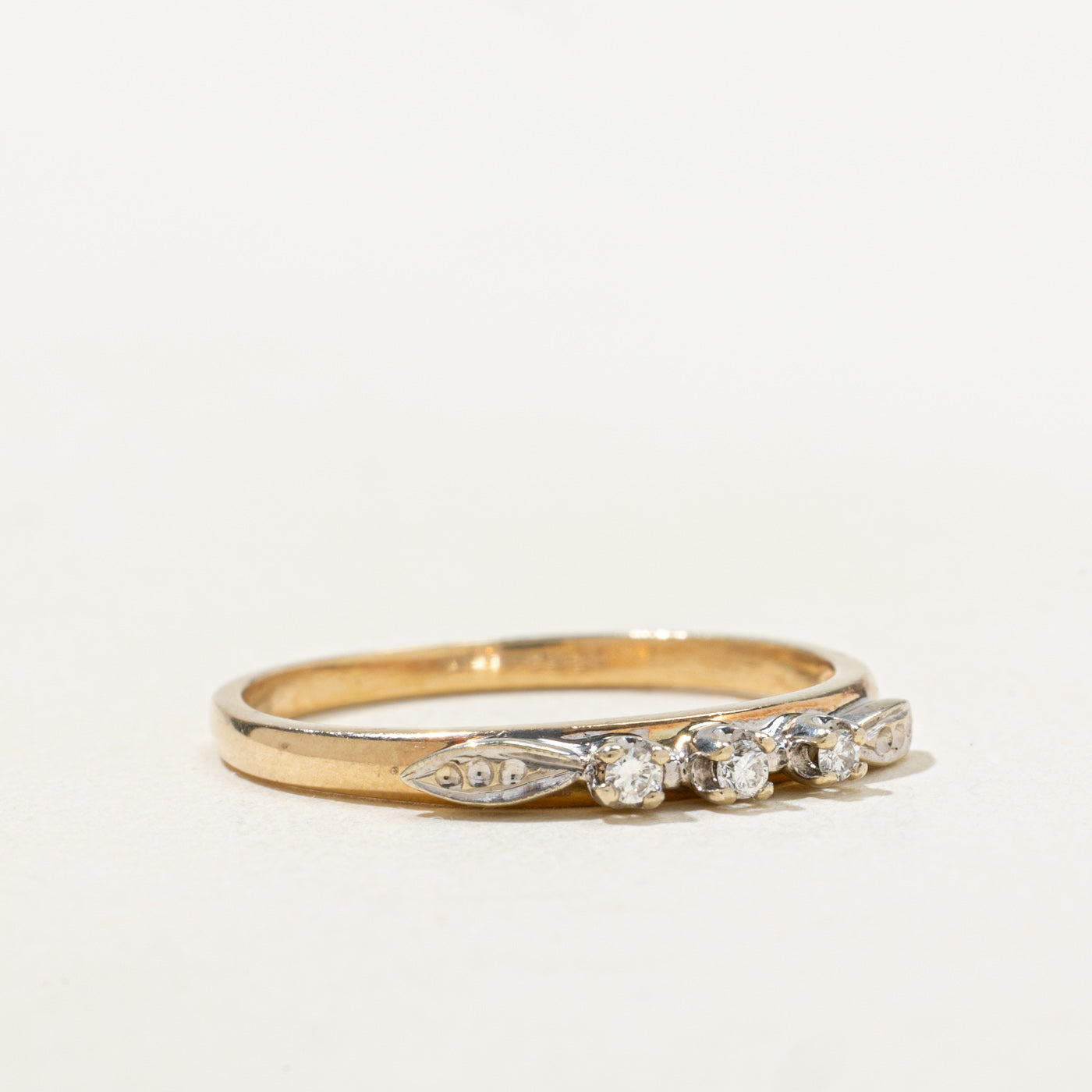 Two Tone Gold Three Stone Diamond Thin Ring | SZ 6.75 |