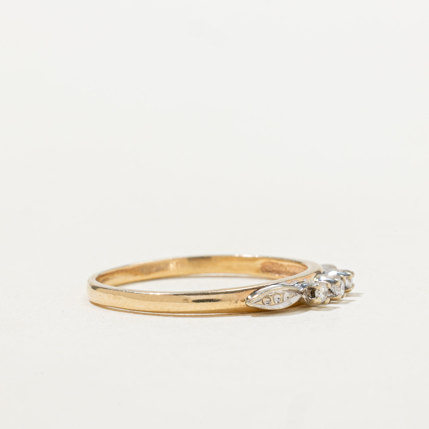 Two Tone Gold Three Stone Diamond Thin Ring | SZ 6.75 |