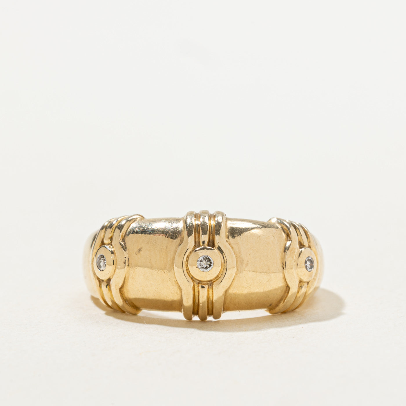 Bezel Set Diamond Grooved Dome Ring | SZ 7.25 |