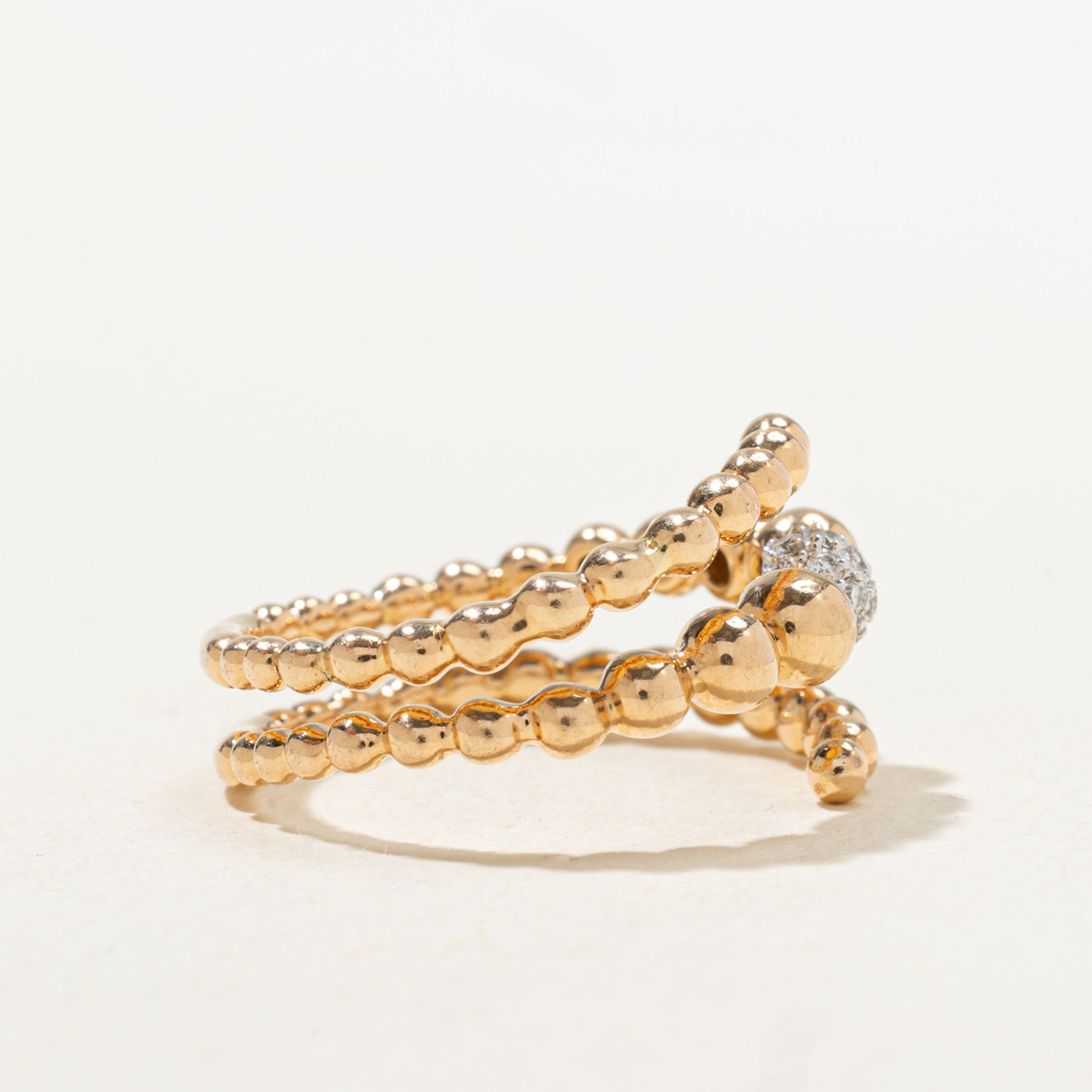 18k Diamond Cluster Beaded Bypass Ring | SZ 6.5 |