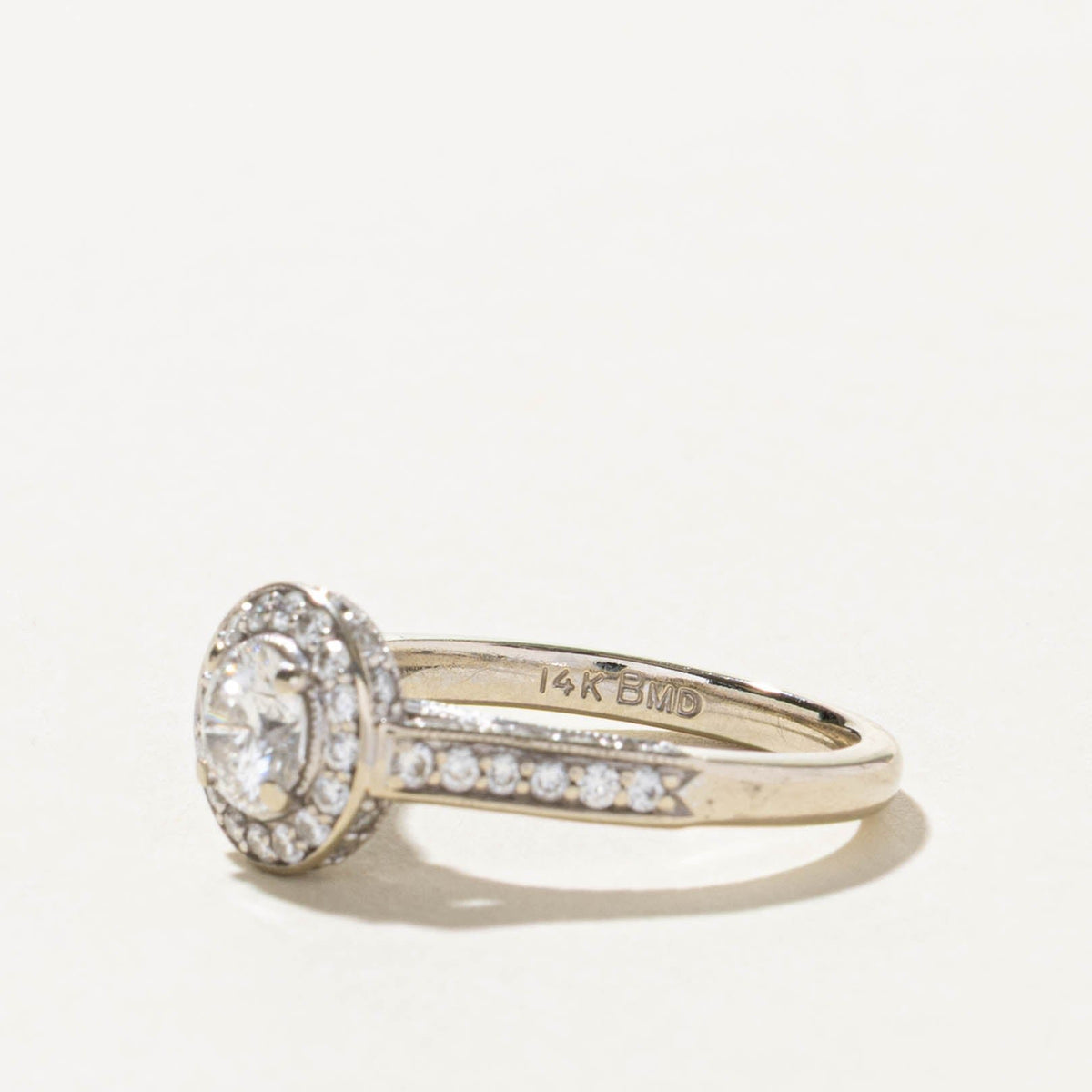 14k Diamond Halo Milgrained Engagement Ring | 1.26ctw | SZ 6.5