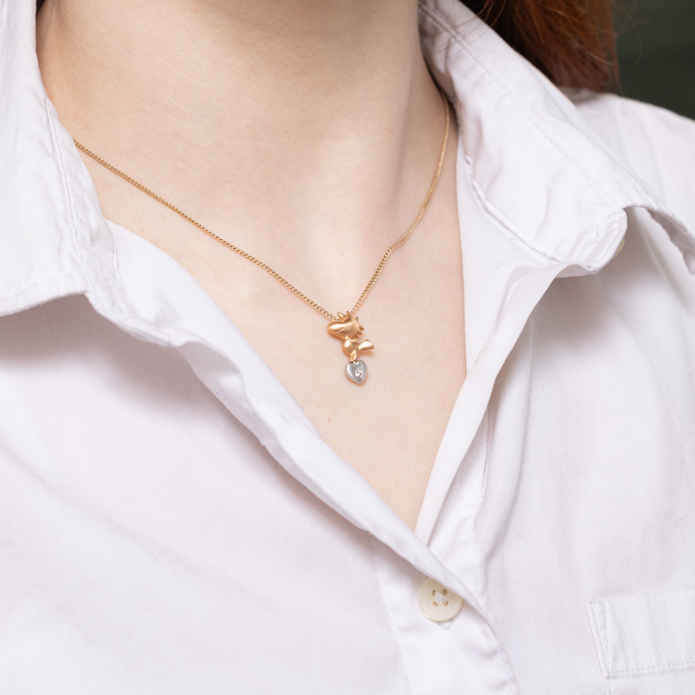 Flush Set Diamond Peanuts Woodstock Heart Pendant