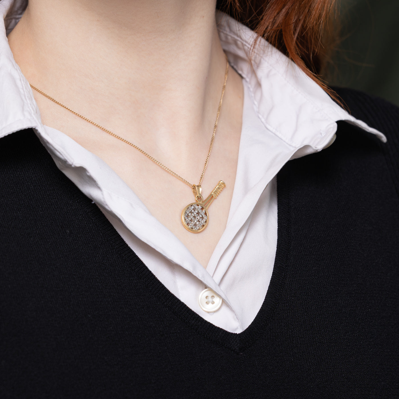 Diamond Tennis Racket Pendant