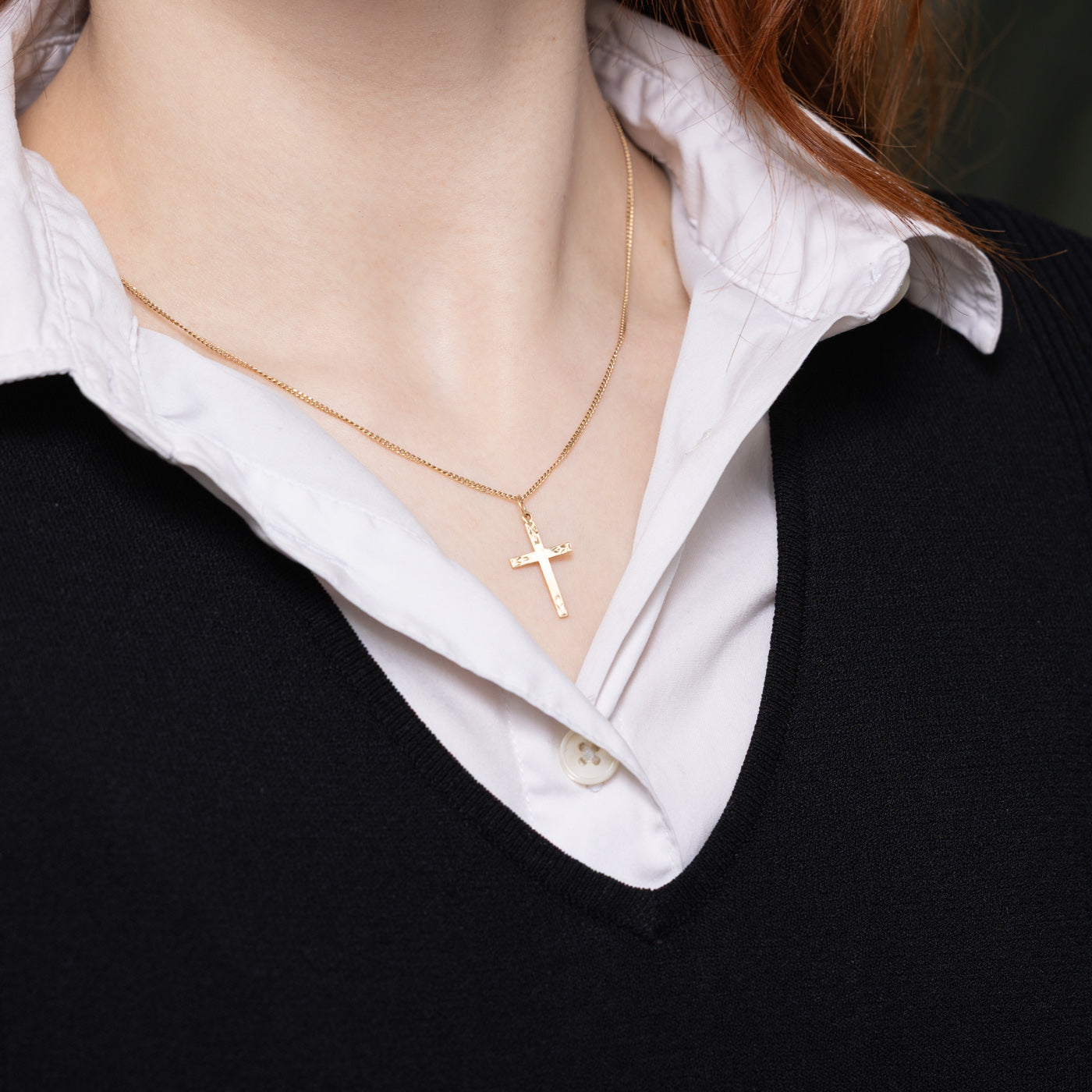 10k Yellow Gold Engraved Cross Pendant
