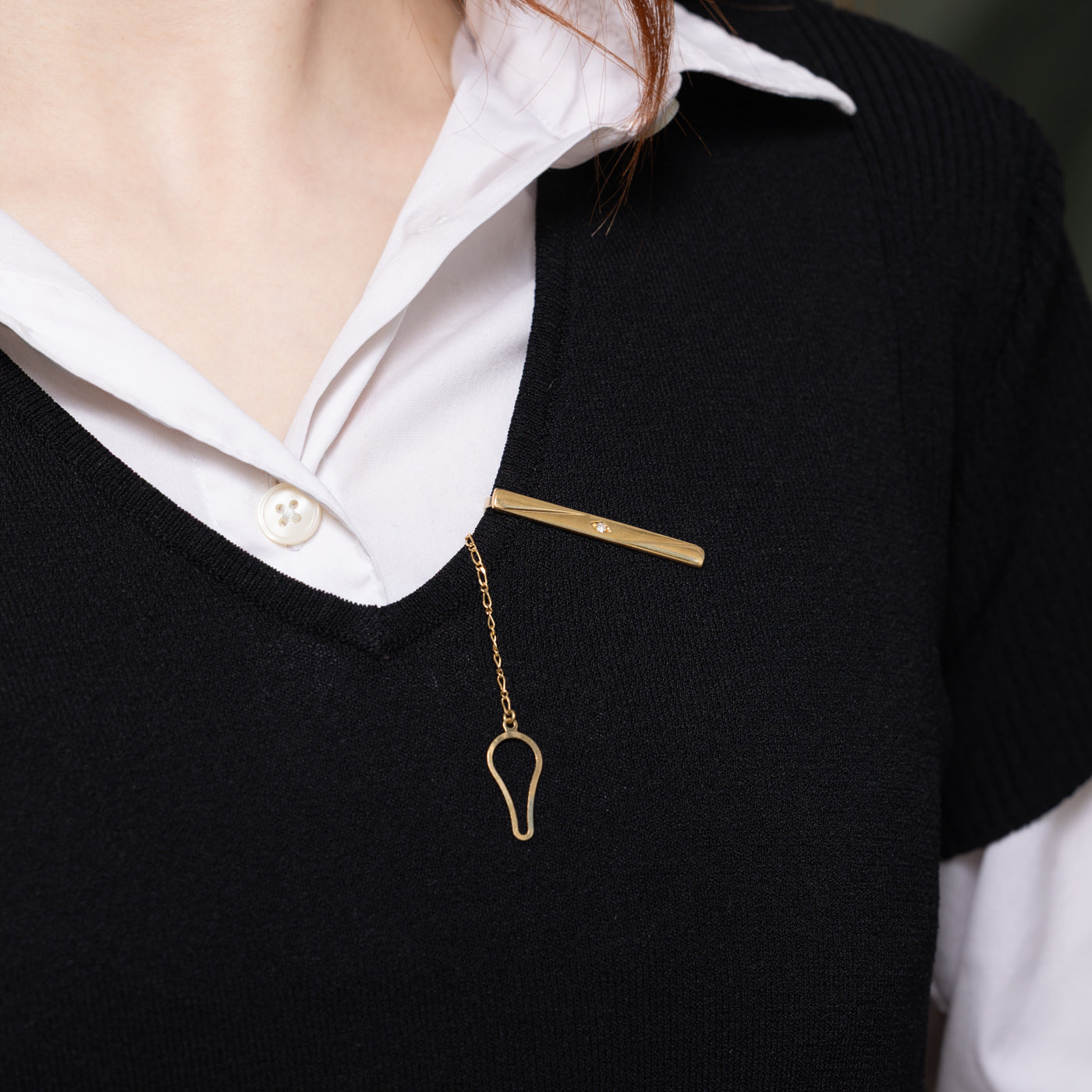 Italian 18K Diamond Bar Brooch